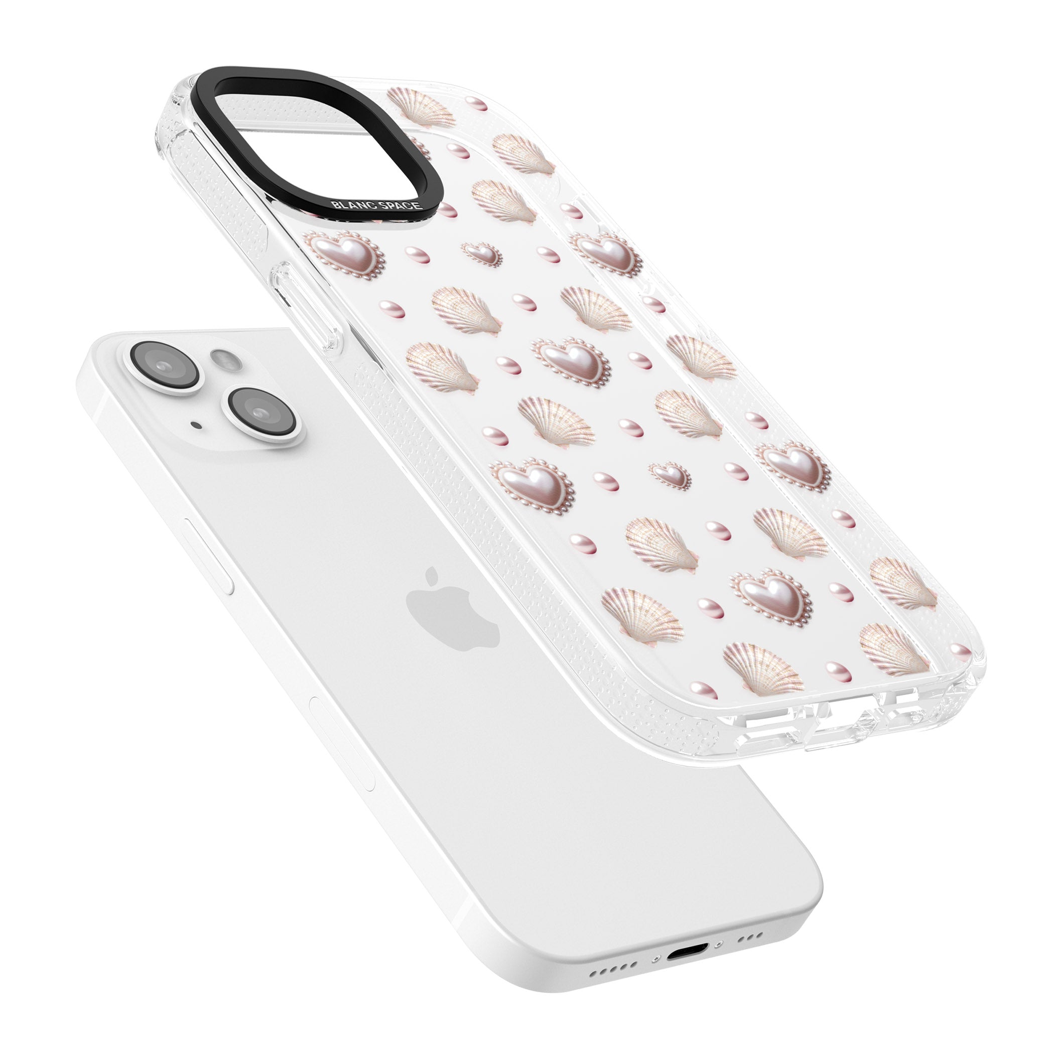 Pearl Hearts iPhone 15 / 14 / 13 Clear Case Impact Air - Blanc Space