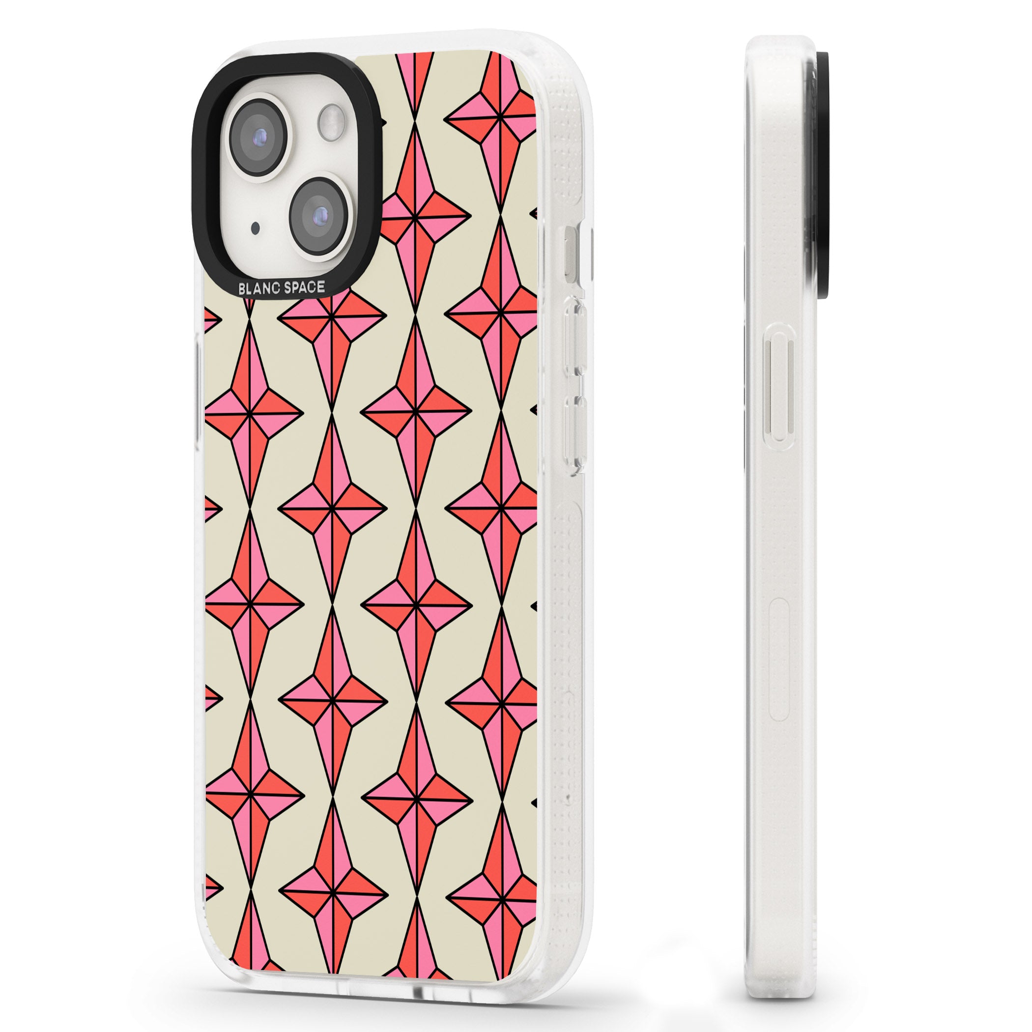 Rose Stars Pattern iPhone 15 / 14 / 13 Clear Case Impact Air - Blanc Space