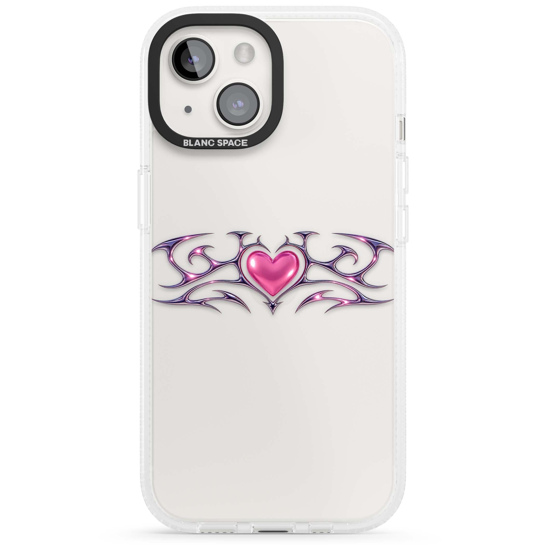 Pink Chrome Heart y2k iPhone case | Clear Case Impact Air case for iPhone 15, iPhone 15 Plus