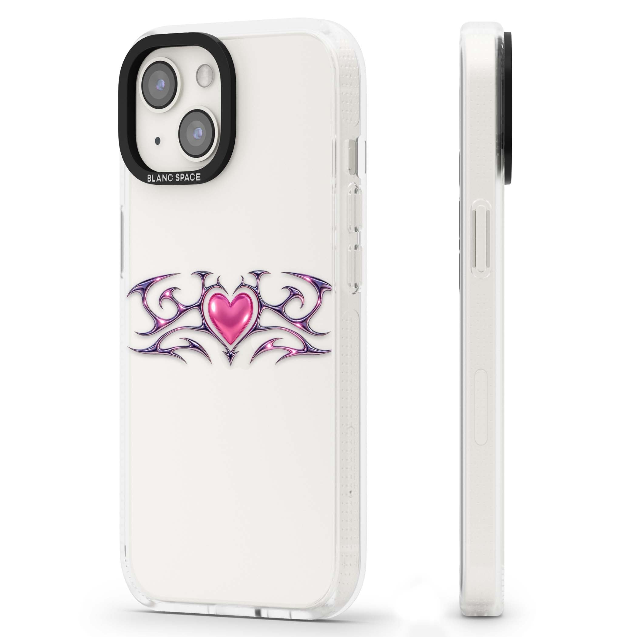 Pink Chrome Heart y2k iPhone case | Clear Case Impact Air case for iPhone 15, iPhone 15 Plus