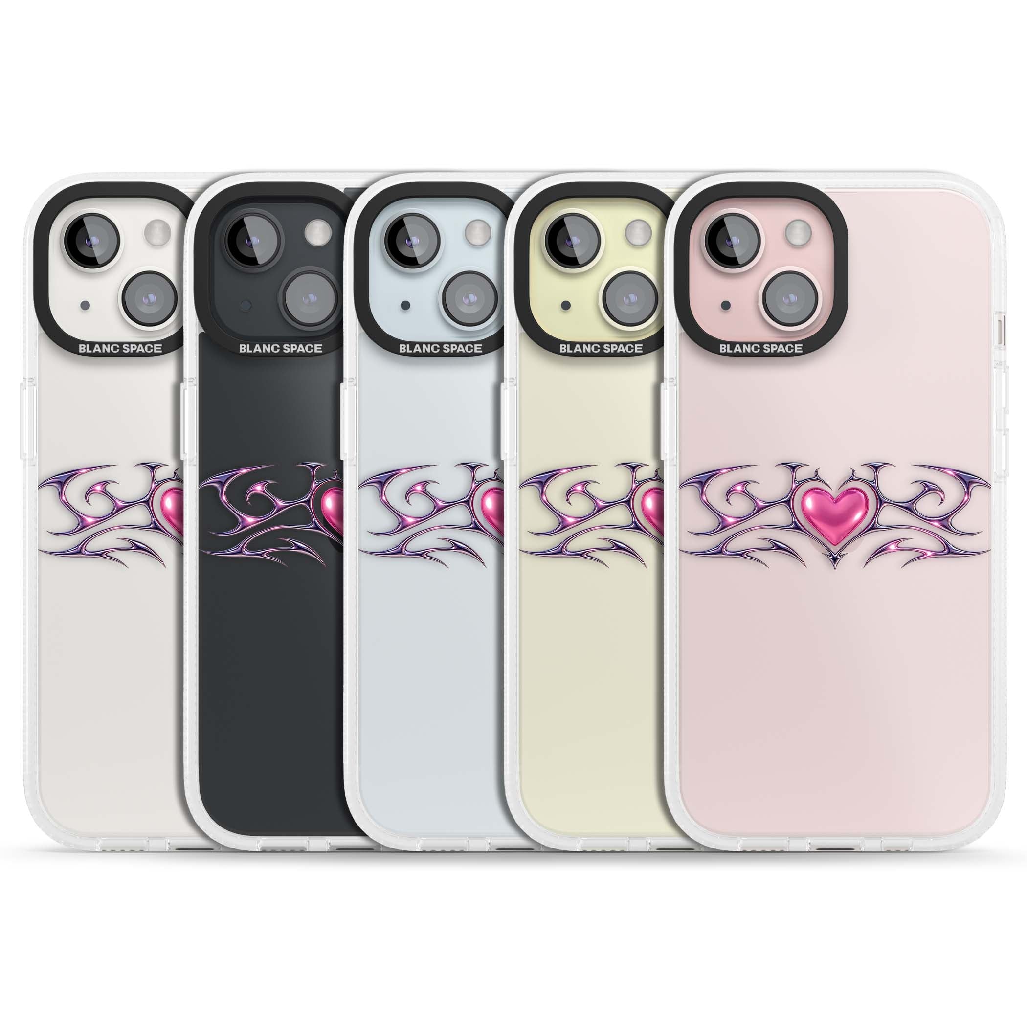 Pink Chrome Heart y2k iPhone case | Clear Case Impact Air case for iPhone 15, iPhone 15 Plus
