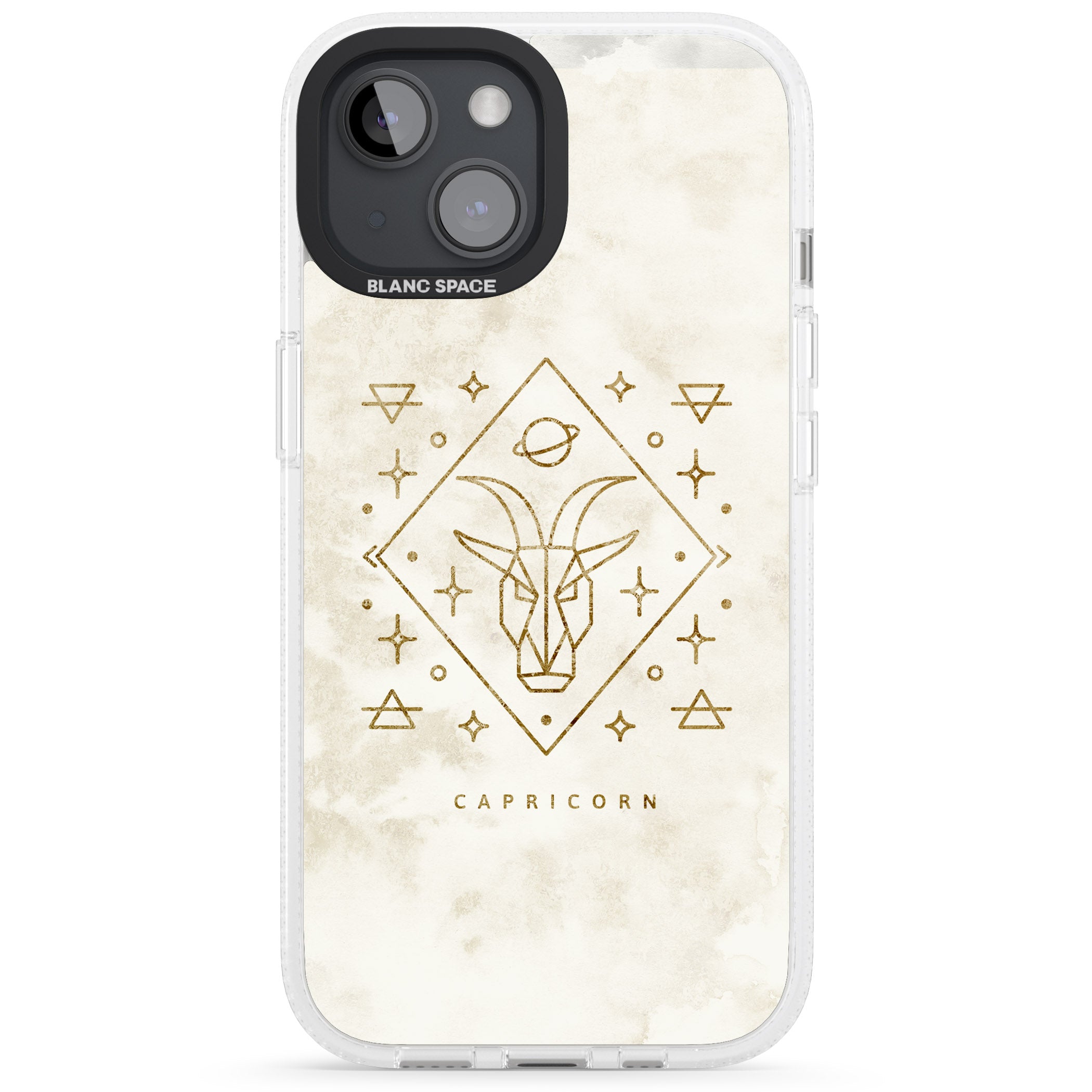 Capricorn Emblem - Solid Gold Marbled Design iPhone 15 / 14 / 13 Clear Case Impact Air - Blanc Space