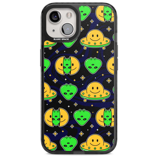 Alien Head Pattern Phone Case iPhone 15 Plus / Magsafe Black Impact Case,iPhone 15 / Magsafe Black Impact Case,iPhone 14 Plus / Magsafe Black Impact Case,iPhone 14 / Magsafe Black Impact Case,iPhone 13 / Magsafe Black Impact Case Blanc Space