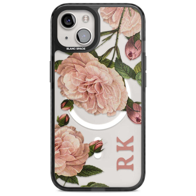 Personalised Clear Vintage Floral Pale Pink Peonies Custom Phone Case iPhone 15 Plus / Magsafe Black Impact Case,iPhone 15 / Magsafe Black Impact Case,iPhone 14 Plus / Magsafe Black Impact Case,iPhone 14 / Magsafe Black Impact Case,iPhone 13 / Magsafe Black Impact Case Blanc Space