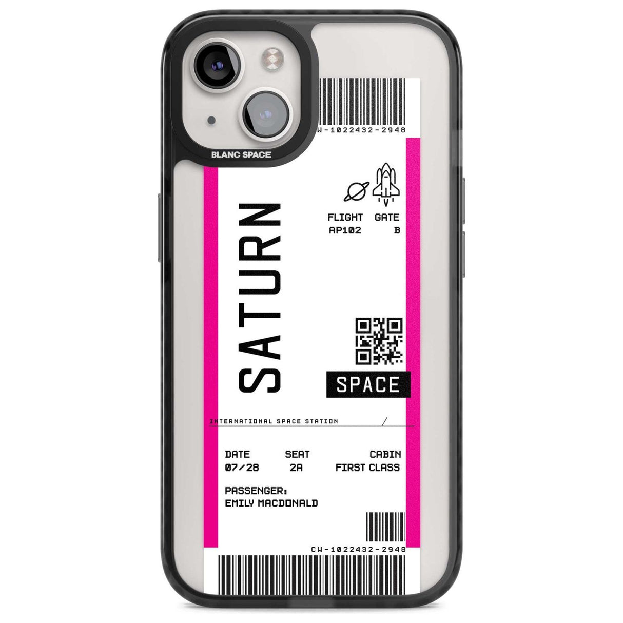 Personalised Saturn Space Travel Ticket Custom Phone Case iPhone 15 Plus / Magsafe Black Impact Case,iPhone 15 / Magsafe Black Impact Case,iPhone 14 Plus / Magsafe Black Impact Case,iPhone 14 / Magsafe Black Impact Case,iPhone 13 / Magsafe Black Impact Case Blanc Space