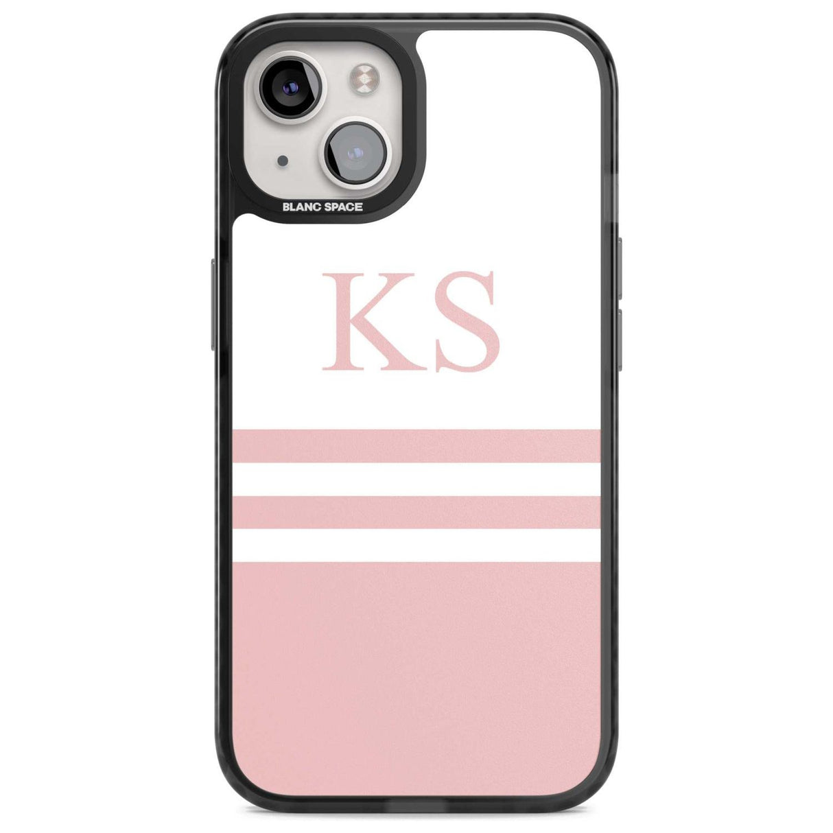 Personalised Minimal Pink Stripes & Initials Custom Phone Case iPhone 15 Plus / Magsafe Black Impact Case,iPhone 15 / Magsafe Black Impact Case,iPhone 14 Plus / Magsafe Black Impact Case,iPhone 14 / Magsafe Black Impact Case,iPhone 13 / Magsafe Black Impact Case Blanc Space