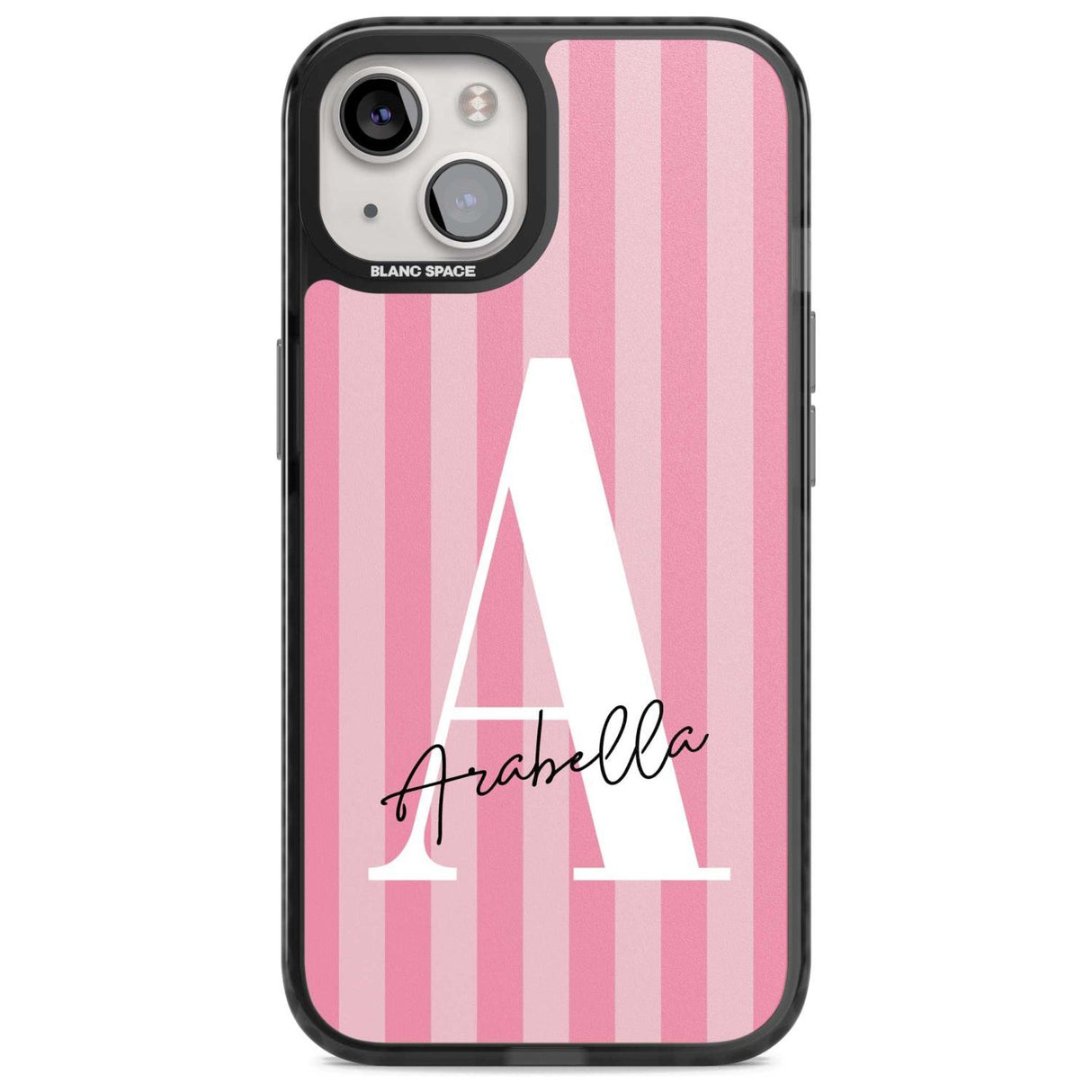 Personalised Pink on Pink Stripes Custom Phone Case iPhone 15 Plus / Magsafe Black Impact Case,iPhone 15 / Magsafe Black Impact Case,iPhone 14 Plus / Magsafe Black Impact Case,iPhone 14 / Magsafe Black Impact Case,iPhone 13 / Magsafe Black Impact Case Blanc Space