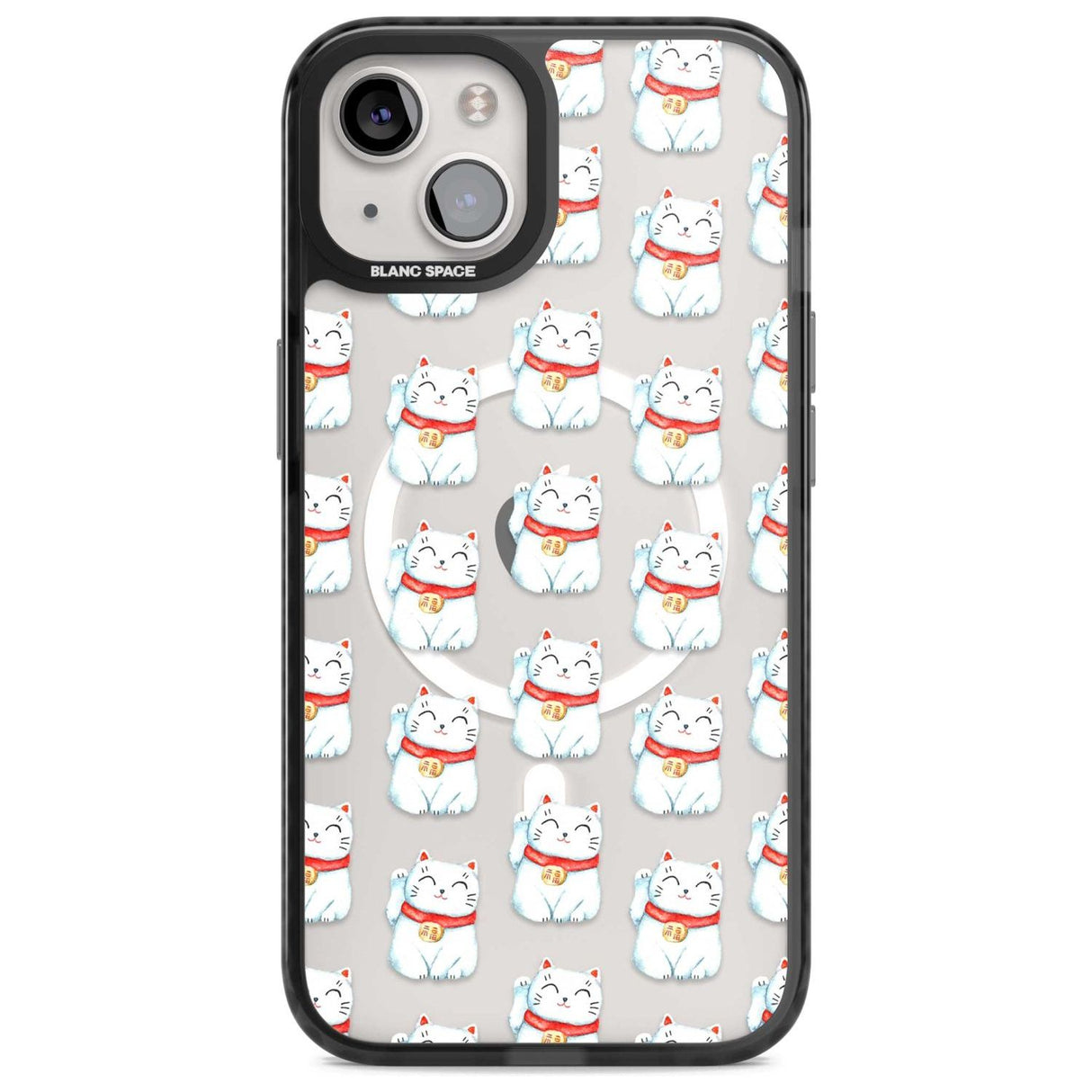 Lucky Cat Maneki-Neko Japanese Pattern Phone Case iPhone 15 Plus / Magsafe Black Impact Case,iPhone 15 / Magsafe Black Impact Case,iPhone 14 Plus / Magsafe Black Impact Case,iPhone 14 / Magsafe Black Impact Case,iPhone 13 / Magsafe Black Impact Case Blanc Space