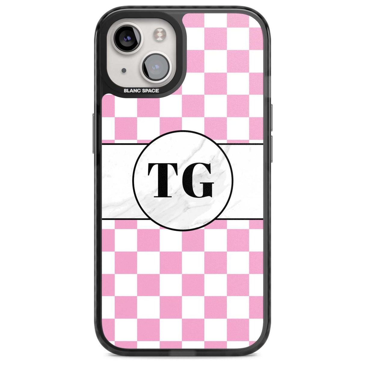 Personalised Monogrammed Pink Check Phone Case iPhone 15 / Magsafe Black Impact Case,iPhone 15 Plus / Magsafe Black Impact Case,iPhone 13 / Magsafe Black Impact Case,iPhone 14 / Magsafe Black Impact Case,iPhone 14 Plus / Magsafe Black Impact Case Blanc Space