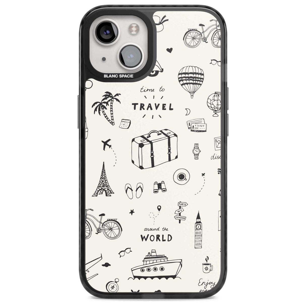 Cute Travel Pattern, White on Phone Case iPhone 15 / Magsafe Black Impact Case,iPhone 15 Plus / Magsafe Black Impact Case,iPhone 13 / Magsafe Black Impact Case,iPhone 14 / Magsafe Black Impact Case,iPhone 14 Plus / Magsafe Black Impact Case Blanc Space