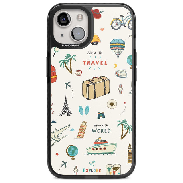 Cute Travel Pattern Cream Phone Case iPhone 15 / Magsafe Black Impact Case,iPhone 15 Plus / Magsafe Black Impact Case,iPhone 13 / Magsafe Black Impact Case,iPhone 14 / Magsafe Black Impact Case,iPhone 14 Plus / Magsafe Black Impact Case Blanc Space