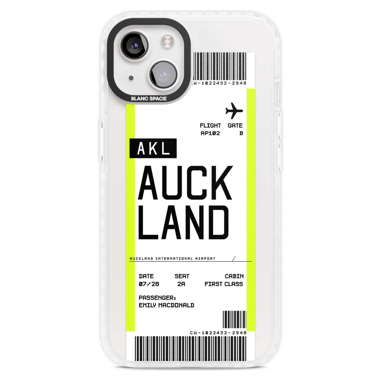 Personalised Auckland Boarding Pass Custom Phone Case iPhone 15 Plus / Magsafe Impact Case,iPhone 15 / Magsafe Impact Case Blanc Space
