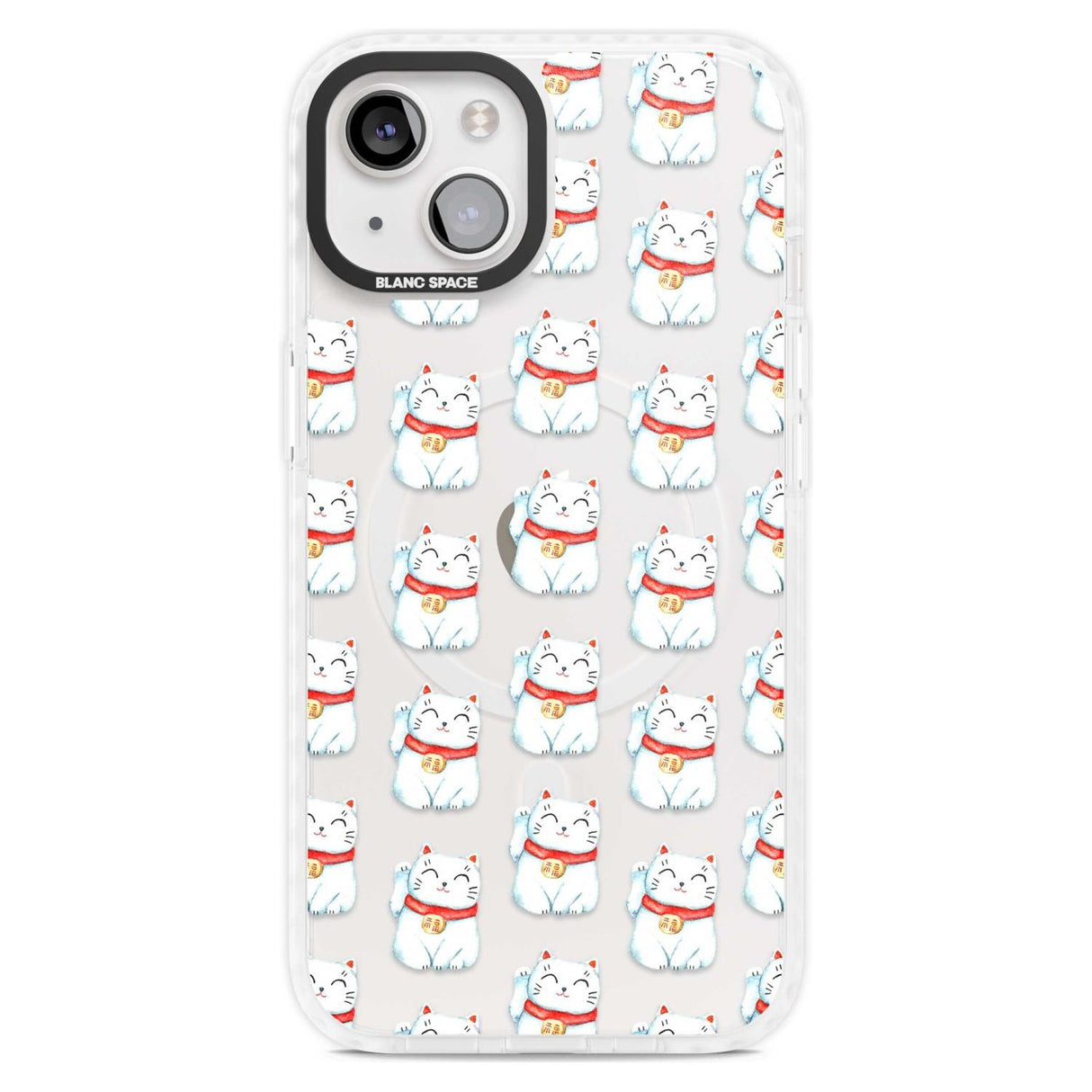 Lucky Cat Maneki-Neko Japanese Pattern Phone Case iPhone 15 Plus / Magsafe Impact Case,iPhone 15 / Magsafe Impact Case Blanc Space