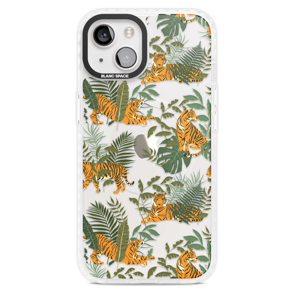 ClearTiger & Fern Jungle Cat Pattern Phone Case iPhone 15 Plus / Magsafe Impact Case,iPhone 15 / Magsafe Impact Case Blanc Space