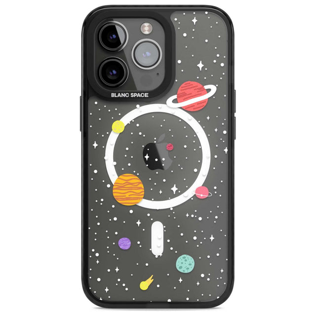 Cute Cartoon Planets (Clear) Phone Case iPhone 15 Pro Max / Magsafe Black Impact Case,iPhone 15 Pro / Magsafe Black Impact Case,iPhone 14 Pro Max / Magsafe Black Impact Case,iPhone 14 Pro / Magsafe Black Impact Case,iPhone 13 Pro / Magsafe Black Impact Case Blanc Space