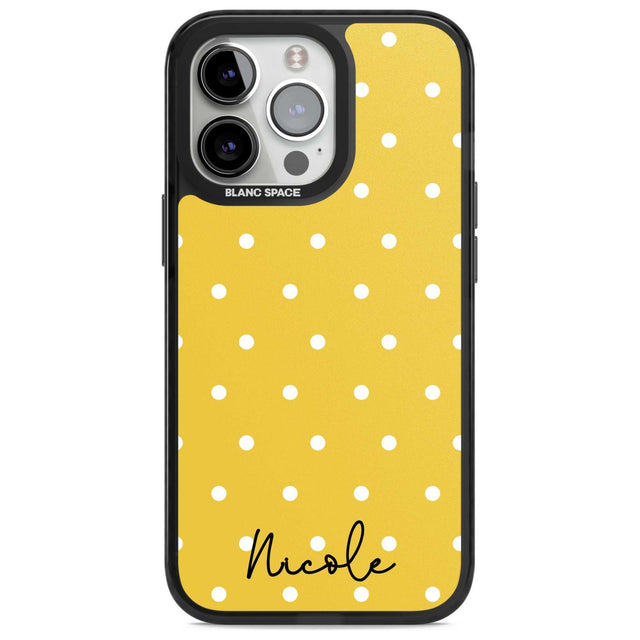 Personalised Yellow Polka Dot Custom Phone Case iPhone 15 Pro Max / Magsafe Black Impact Case,iPhone 15 Pro / Magsafe Black Impact Case,iPhone 14 Pro Max / Magsafe Black Impact Case,iPhone 14 Pro / Magsafe Black Impact Case,iPhone 13 Pro / Magsafe Black Impact Case Blanc Space