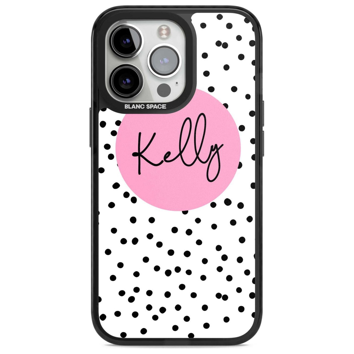 Personalised Pink Circle & Dots Custom Phone Case iPhone 15 Pro Max / Magsafe Black Impact Case,iPhone 15 Pro / Magsafe Black Impact Case,iPhone 14 Pro Max / Magsafe Black Impact Case,iPhone 14 Pro / Magsafe Black Impact Case,iPhone 13 Pro / Magsafe Black Impact Case Blanc Space