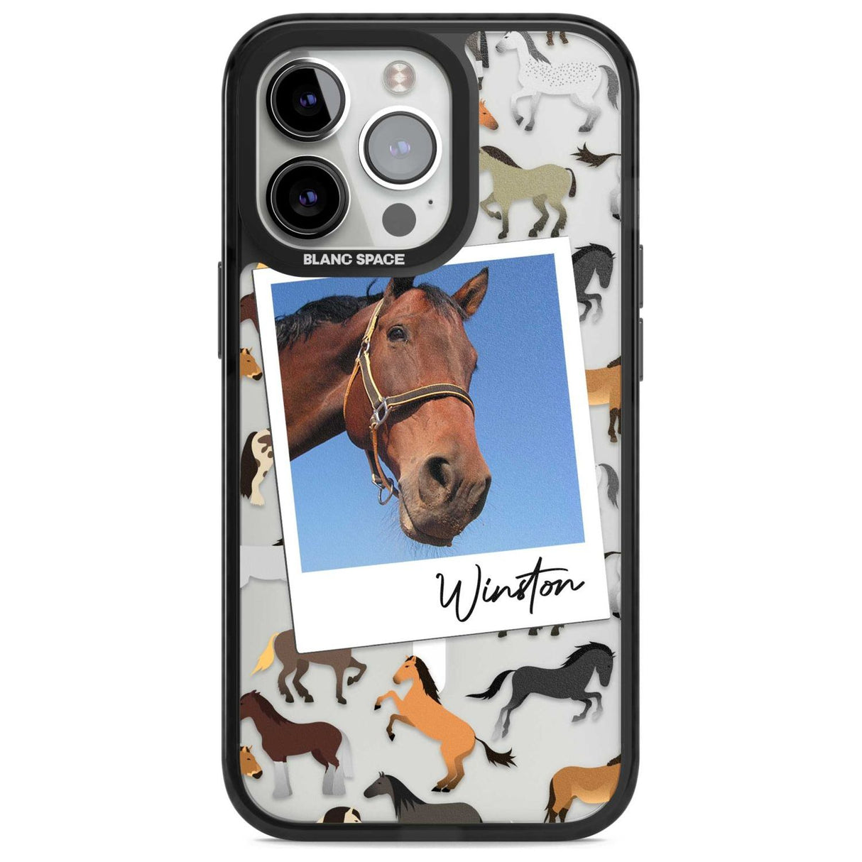 Personalised Horse Polaroid Custom Phone Case iPhone 15 Pro Max / Magsafe Black Impact Case,iPhone 15 Pro / Magsafe Black Impact Case,iPhone 14 Pro Max / Magsafe Black Impact Case,iPhone 14 Pro / Magsafe Black Impact Case,iPhone 13 Pro / Magsafe Black Impact Case Blanc Space