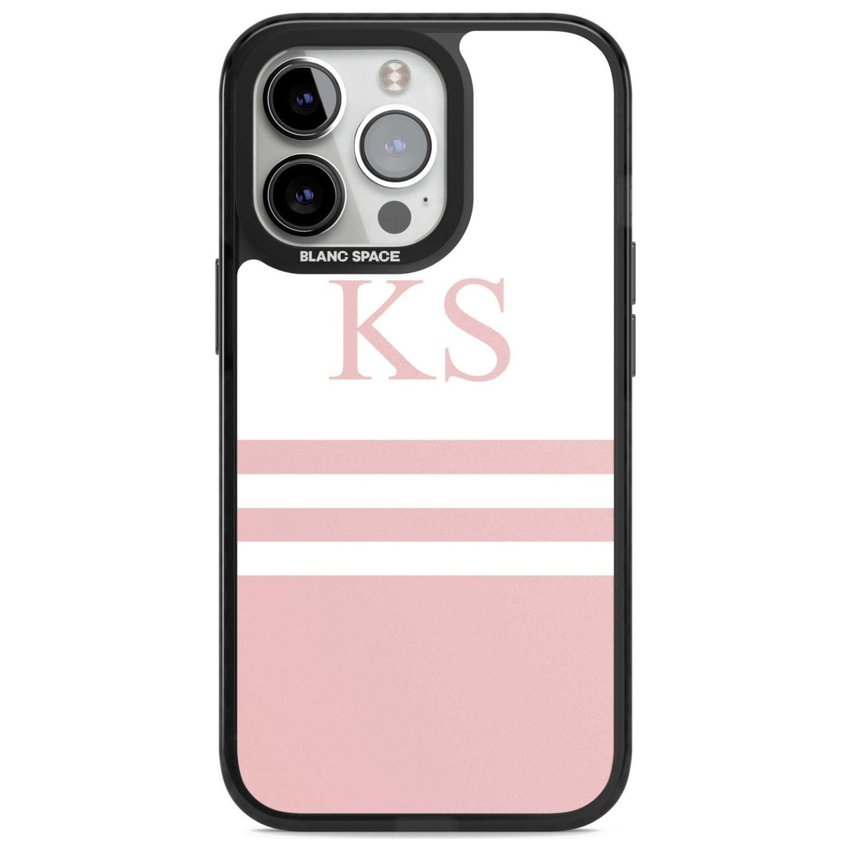 Personalised Minimal Pink Stripes & Initials Custom Phone Case iPhone 15 Pro Max / Magsafe Black Impact Case,iPhone 15 Pro / Magsafe Black Impact Case,iPhone 14 Pro Max / Magsafe Black Impact Case,iPhone 14 Pro / Magsafe Black Impact Case,iPhone 13 Pro / Magsafe Black Impact Case Blanc Space