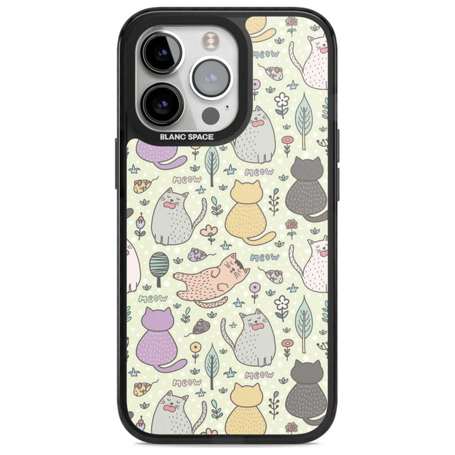 Cat Pattern Cream Phone Case iPhone 15 Pro / Magsafe Black Impact Case,iPhone 15 Pro Max / Magsafe Black Impact Case,iPhone 14 Pro Max / Magsafe Black Impact Case,iPhone 13 Pro / Magsafe Black Impact Case,iPhone 14 Pro / Magsafe Black Impact Case Blanc Space