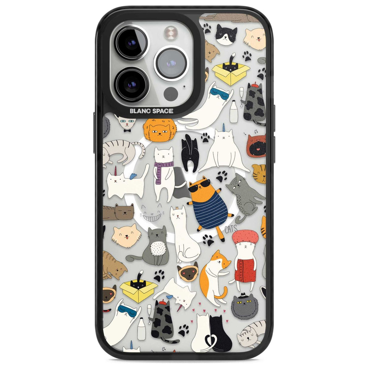 Cartoon Cat Collage Phone Case iPhone 15 Pro Max / Magsafe Black Impact Case,iPhone 15 Pro / Magsafe Black Impact Case,iPhone 14 Pro Max / Magsafe Black Impact Case,iPhone 14 Pro / Magsafe Black Impact Case,iPhone 13 Pro / Magsafe Black Impact Case Blanc Space