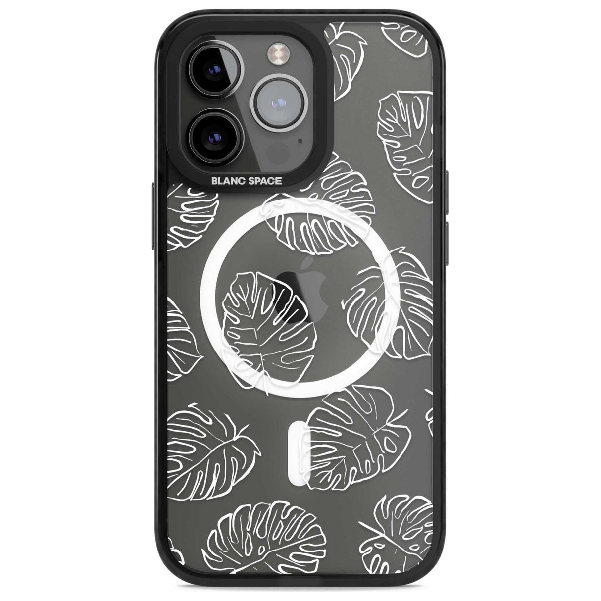 Monstera Leaves Phone Case iPhone 15 Pro Max / Magsafe Black Impact Case,iPhone 15 Pro / Magsafe Black Impact Case,iPhone 14 Pro Max / Magsafe Black Impact Case,iPhone 14 Pro / Magsafe Black Impact Case,iPhone 13 Pro / Magsafe Black Impact Case Blanc Space