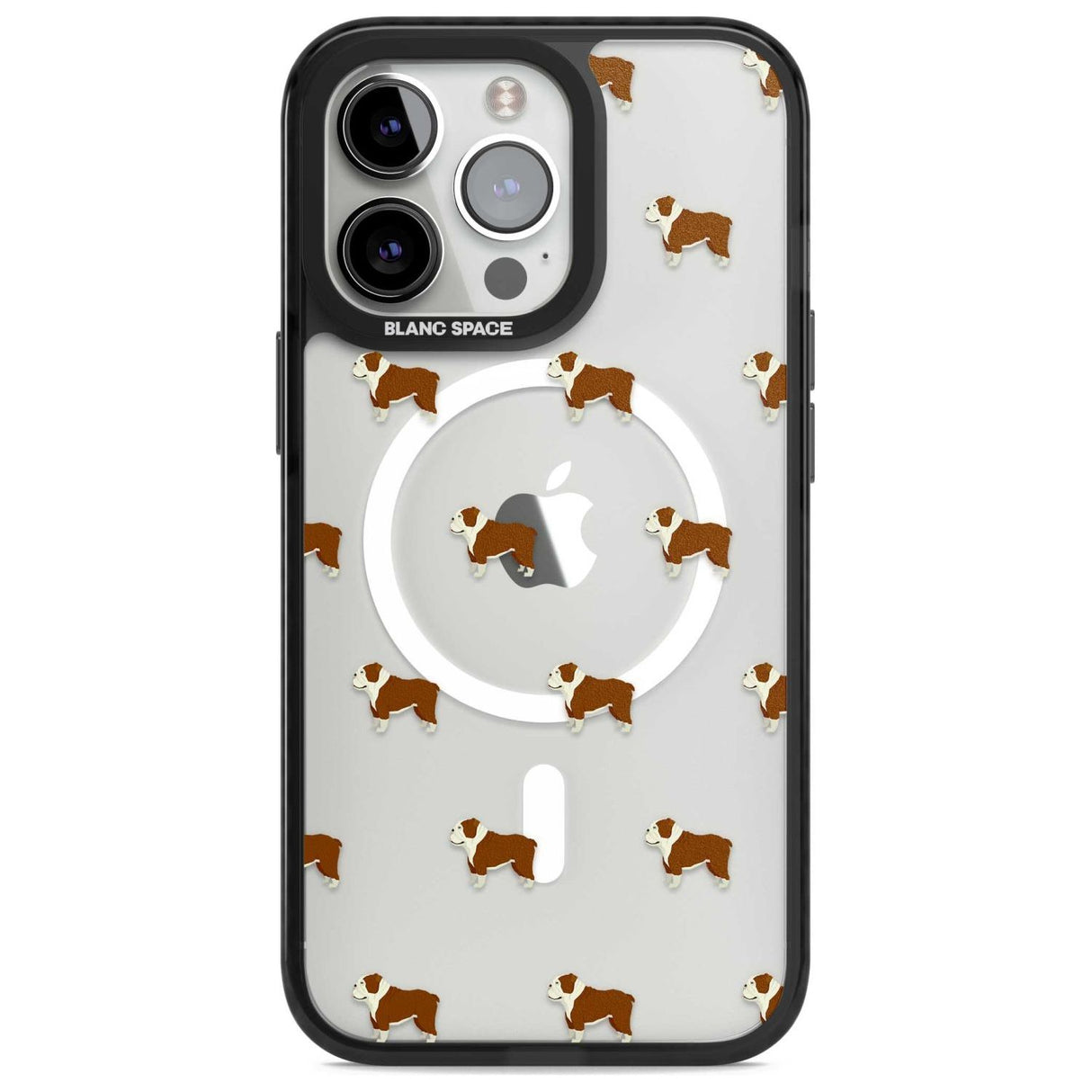 English Bulldog Dog Pattern Clear Phone Case iPhone 15 Pro Max / Magsafe Black Impact Case,iPhone 15 Pro / Magsafe Black Impact Case,iPhone 14 Pro Max / Magsafe Black Impact Case,iPhone 14 Pro / Magsafe Black Impact Case,iPhone 13 Pro / Magsafe Black Impact Case Blanc Space