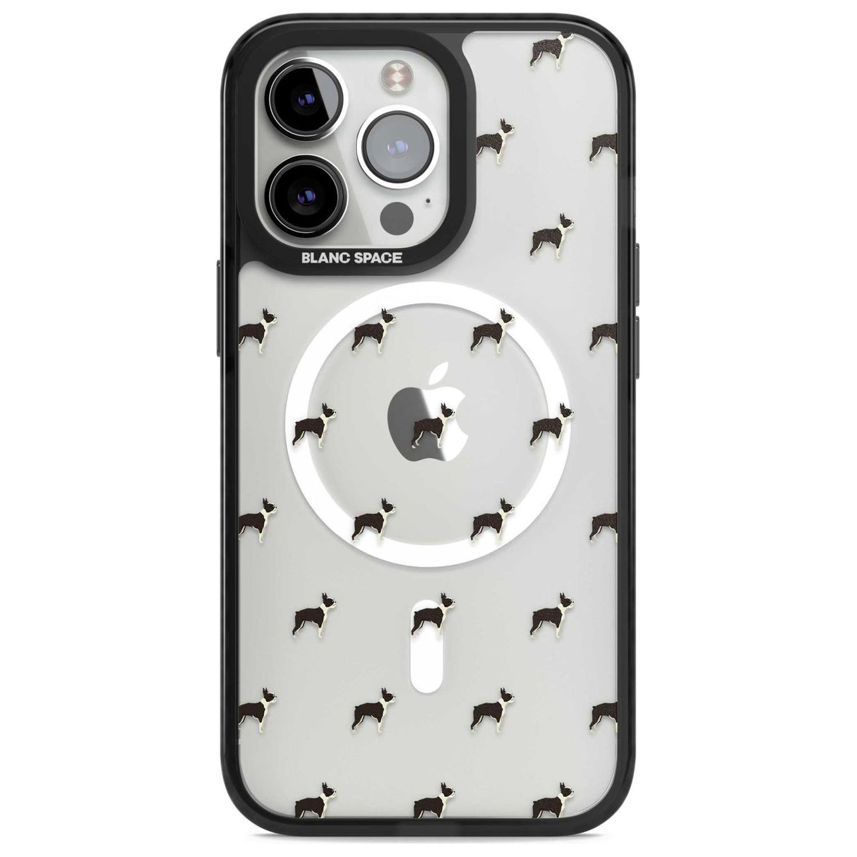 Boston Terrier Dog Pattern Clear Phone Case iPhone 15 Pro Max / Magsafe Black Impact Case,iPhone 15 Pro / Magsafe Black Impact Case,iPhone 14 Pro Max / Magsafe Black Impact Case,iPhone 14 Pro / Magsafe Black Impact Case,iPhone 13 Pro / Magsafe Black Impact Case Blanc Space