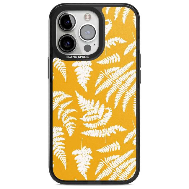 Fern Pattern on Yellow Phone Case iPhone 15 Pro Max / Magsafe Black Impact Case,iPhone 15 Pro / Magsafe Black Impact Case,iPhone 14 Pro Max / Magsafe Black Impact Case,iPhone 14 Pro / Magsafe Black Impact Case,iPhone 13 Pro / Magsafe Black Impact Case Blanc Space