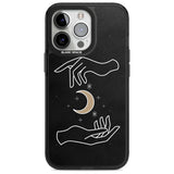 Hands Surrounding Moon Phone Case iPhone 15 Pro Max / Magsafe Black Impact Case,iPhone 15 Pro / Magsafe Black Impact Case,iPhone 14 Pro Max / Magsafe Black Impact Case,iPhone 14 Pro / Magsafe Black Impact Case,iPhone 13 Pro / Magsafe Black Impact Case Blanc Space