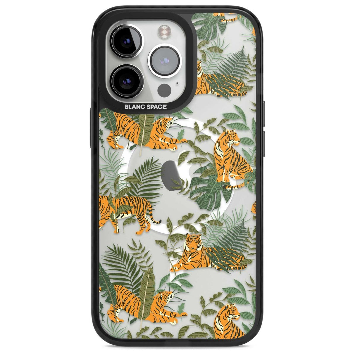 ClearTiger & Fern Jungle Cat Pattern Phone Case iPhone 15 Pro Max / Magsafe Black Impact Case,iPhone 15 Pro / Magsafe Black Impact Case,iPhone 14 Pro Max / Magsafe Black Impact Case,iPhone 14 Pro / Magsafe Black Impact Case,iPhone 13 Pro / Magsafe Black Impact Case Blanc Space