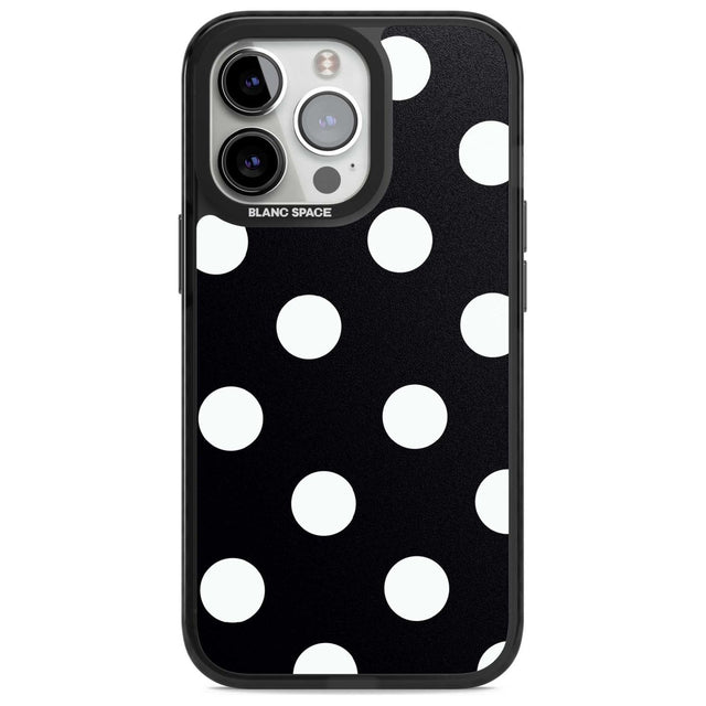 Chic Black Polka Dot Phone Case iPhone 15 Pro / Magsafe Black Impact Case,iPhone 15 Pro Max / Magsafe Black Impact Case,iPhone 14 Pro Max / Magsafe Black Impact Case,iPhone 13 Pro / Magsafe Black Impact Case,iPhone 14 Pro / Magsafe Black Impact Case Blanc Space