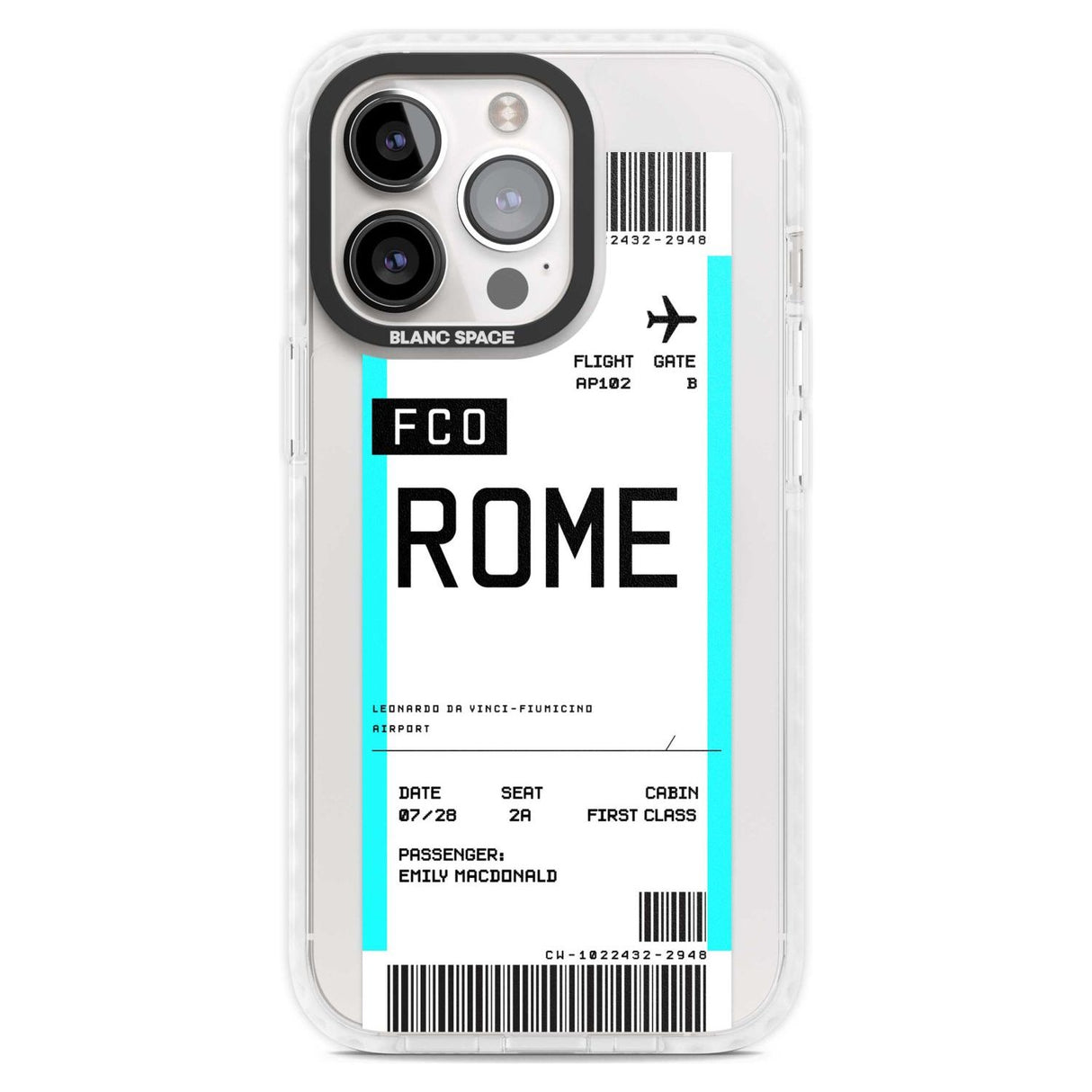 Personalised Rome Boarding Pass Custom Phone Case iPhone 15 Pro Max / Magsafe Impact Case,iPhone 15 Pro / Magsafe Impact Case Blanc Space