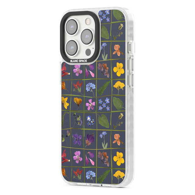 Wildflower Grid Boxes Pattern - Navy