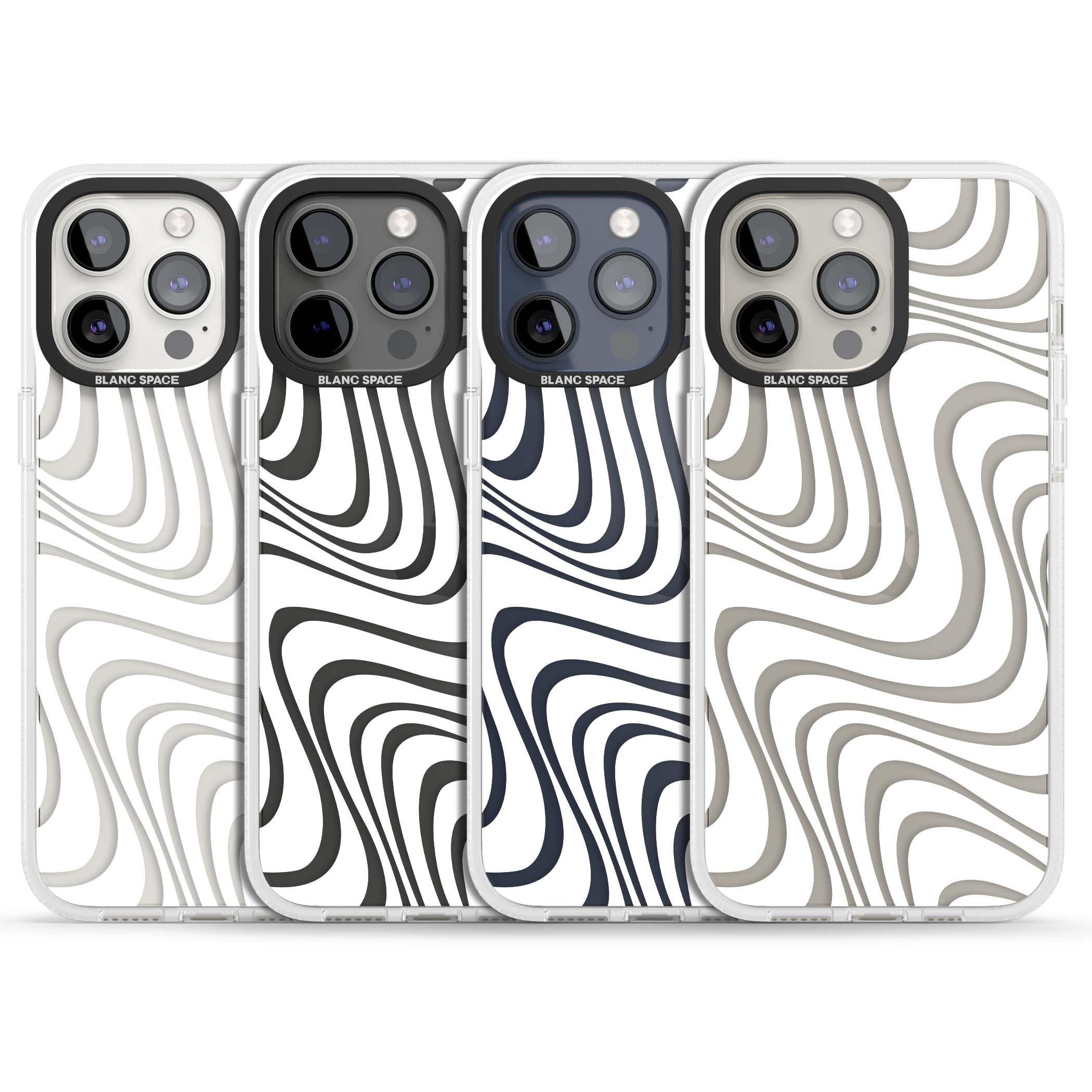 White Abstract Waves abstract iPhone case featuring flowing grey wave pattern on clear background | Clear Case Impact Air case for iPhone 15 Pro, iPhone 15 Pro Max