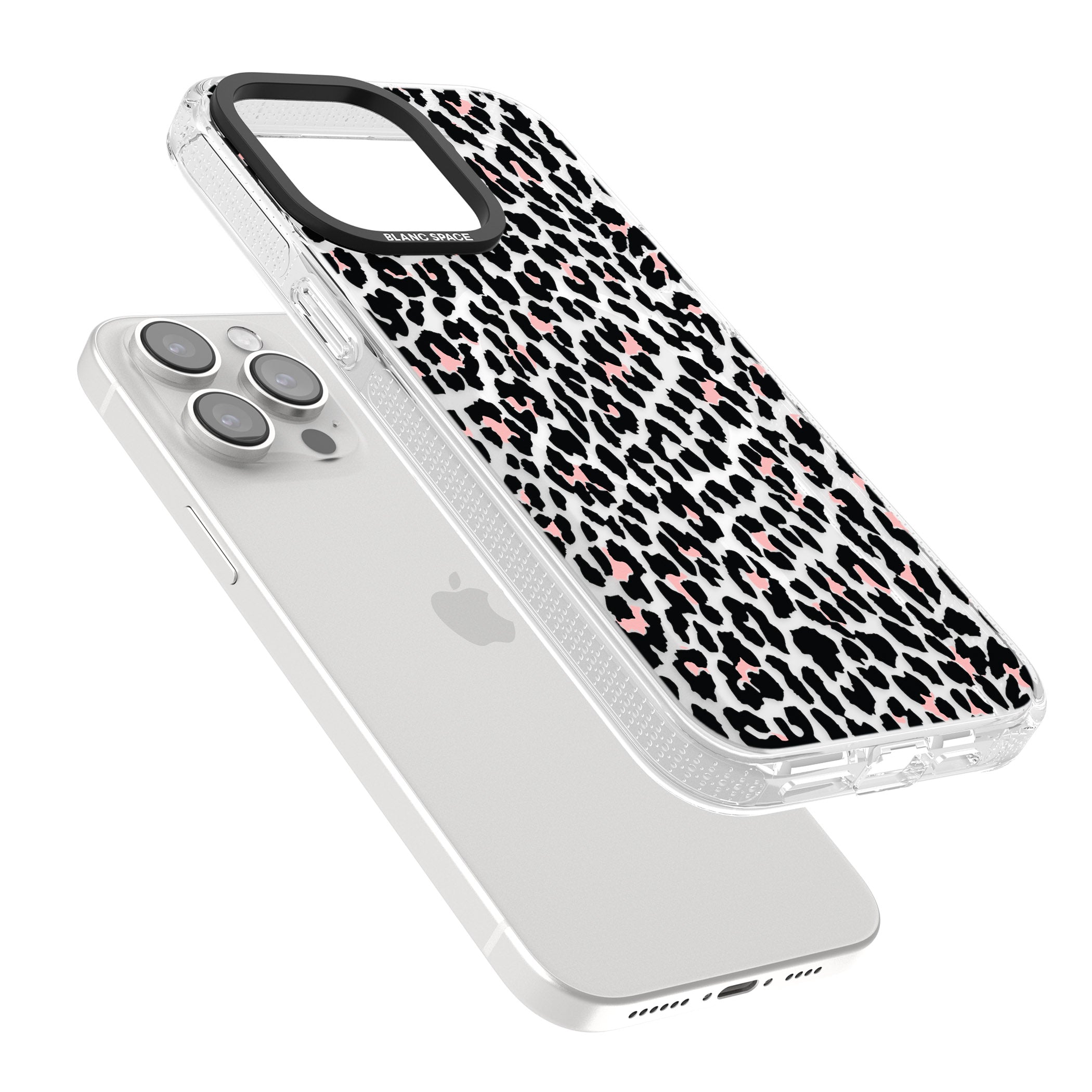 Light Pink Leopard Print - Transparent iPhone 15 Pro Max / 15 Pro / 14 Pro Max / 14 Pro / 13 Pro Clear Case Impact Air - Blanc Space