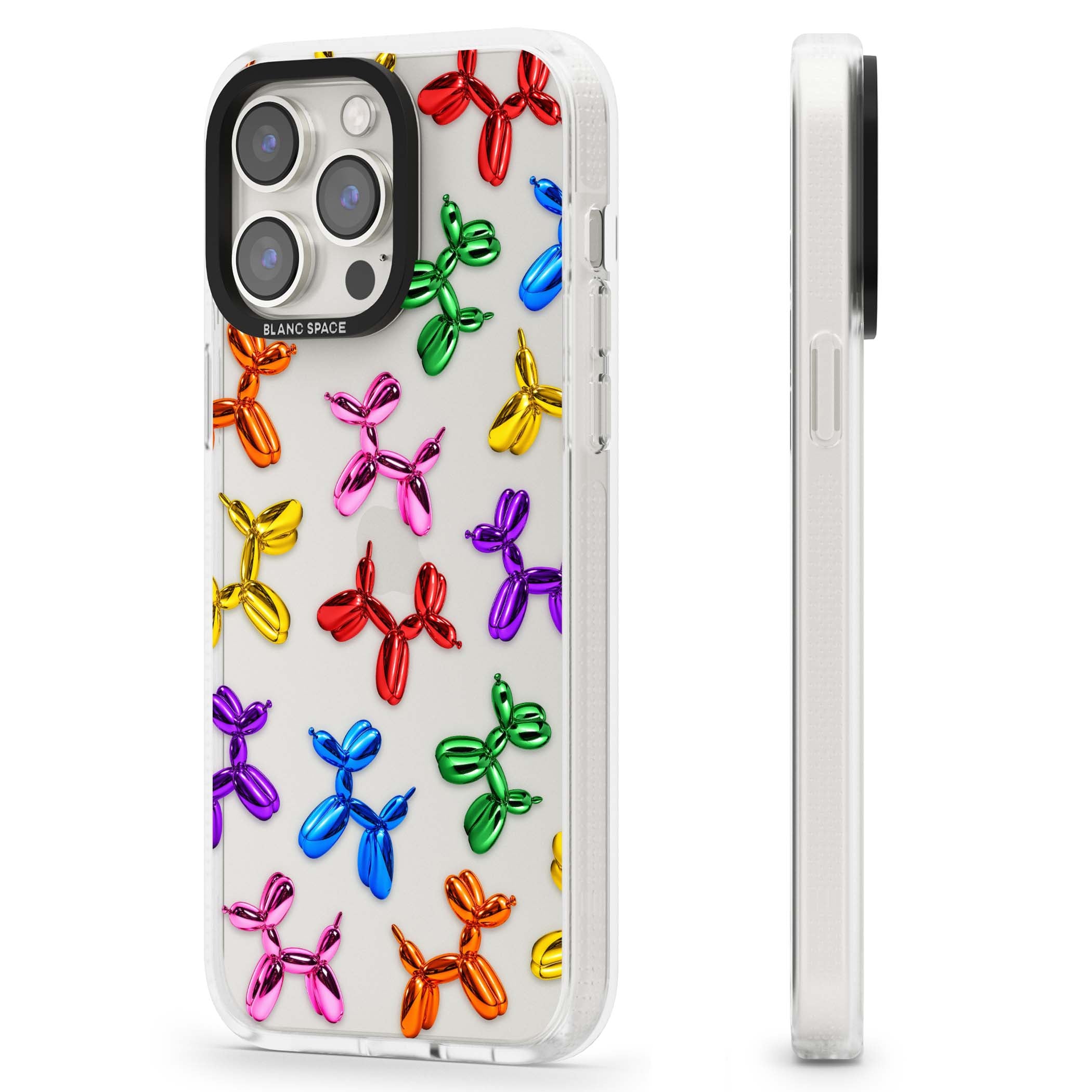 Balloon Dogs pop art iPhone case featuring rainbow chrome balloon dogs in Jeff Koons style | Clear Case Impact Air case for iPhone 15 Pro, iPhone 15 Pro Max