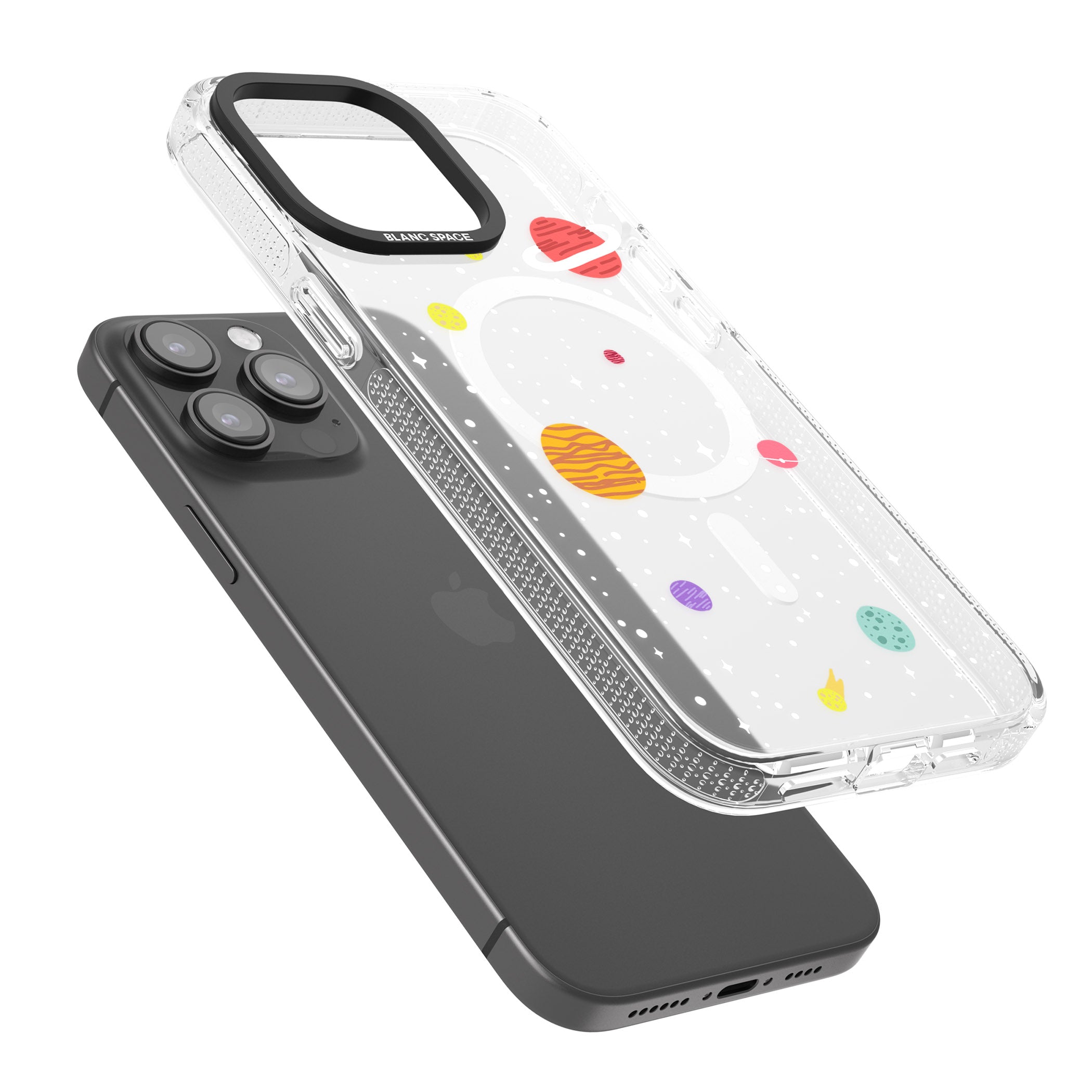 Cute Cartoon Planets (Clear) iPhone 15 Pro Max / 15 Pro / 14 Pro Max / 14 Pro / 13 Pro Clear Case Impact Air - Blanc Space