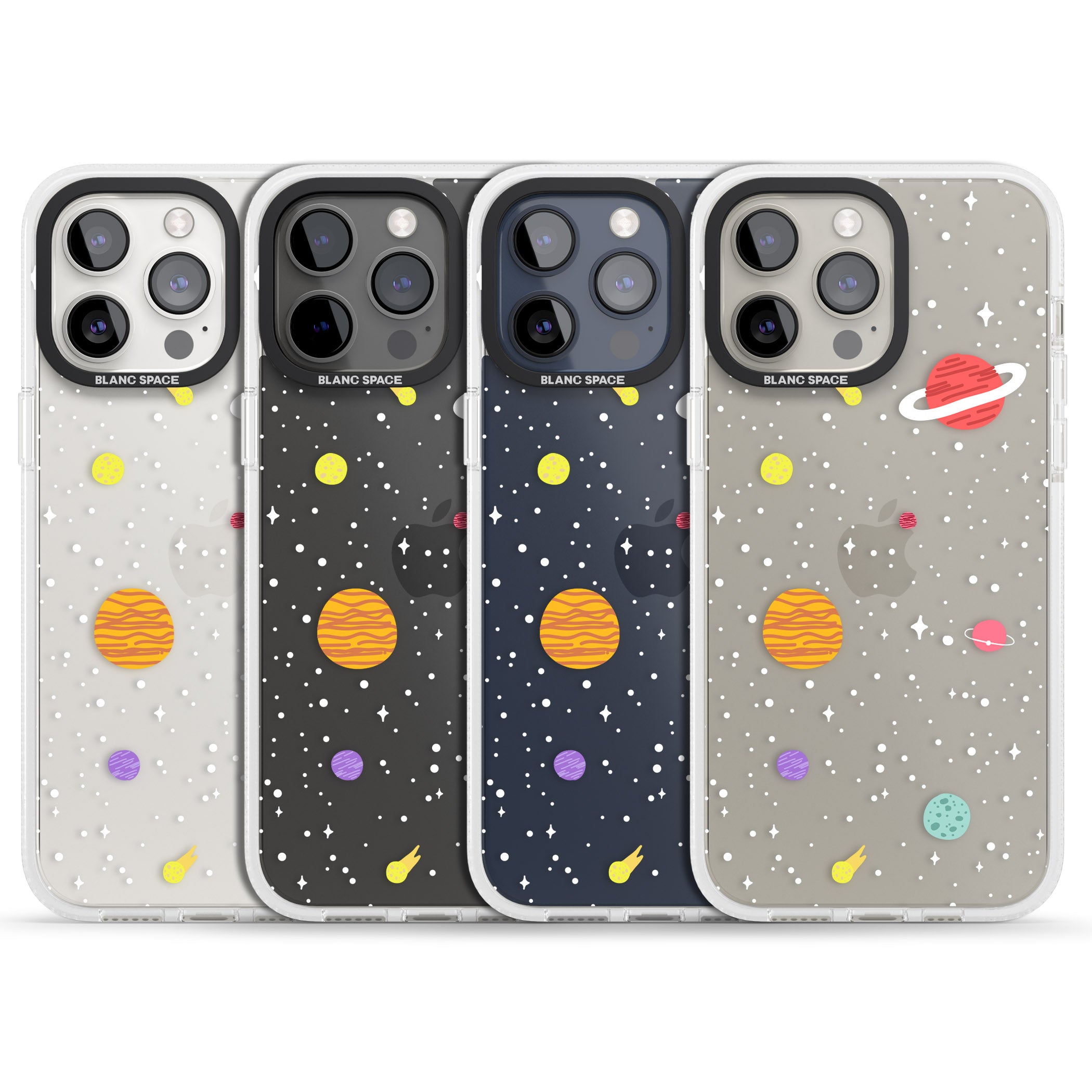 Cute Cartoon Planets (Clear) iPhone 15 Pro Max / 15 Pro / 14 Pro Max / 14 Pro / 13 Pro Clear Case Impact Air - Blanc Space