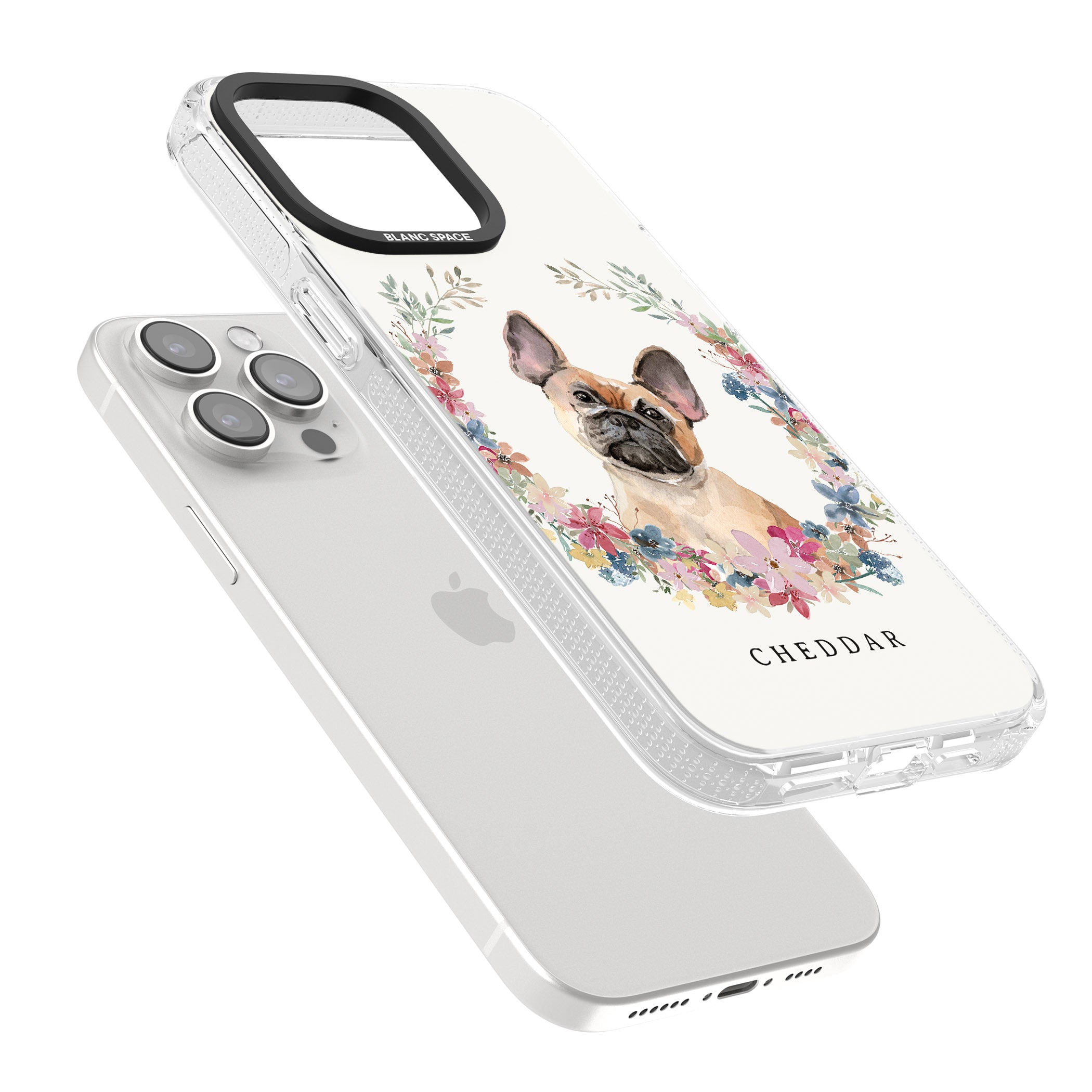 Personalised Tan French Bulldog Watercolour Dog Portrait iPhone 15 Pro Max / 15 Pro / 14 Pro Max / 14 Pro / 13 Pro Clear Case Impact Air - Blanc Space