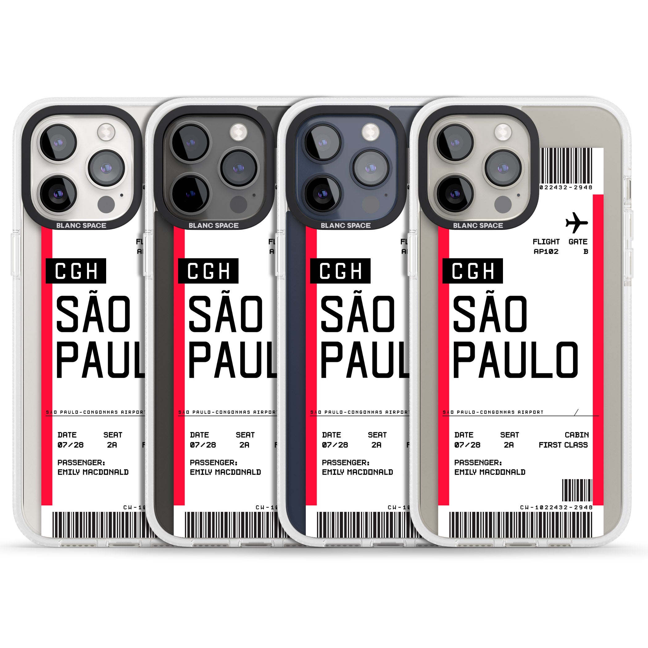 Personalised São Paulo Boarding Pass iPhone 15 Pro Max / 15 Pro / 14 Pro Max / 14 Pro / 13 Pro Clear Case Impact Air - Blanc Space
