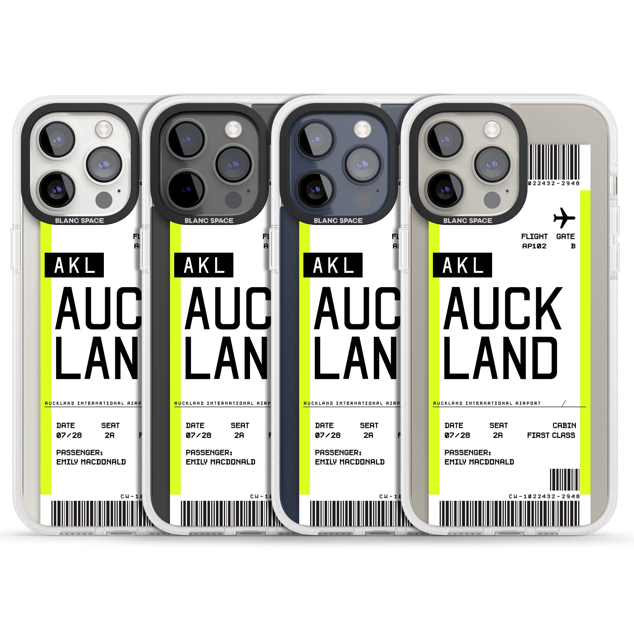 Personalised Auckland Boarding Pass iPhone 15 Pro Max / 15 Pro / 14 Pro Max / 14 Pro / 13 Pro Clear Case Impact Air - Blanc Space
