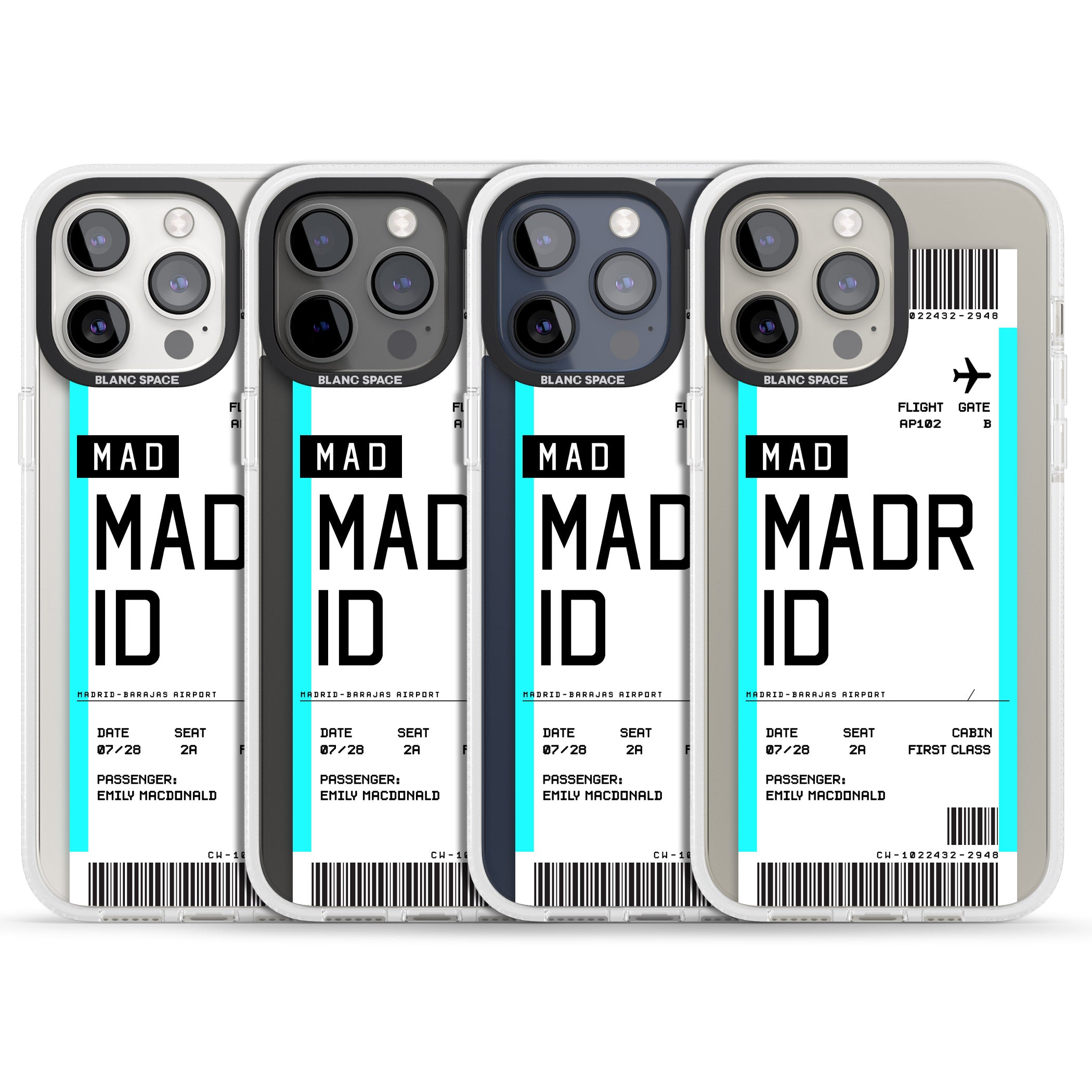 Personalised Madrid Boarding Pass iPhone 15 Pro Max / 15 Pro / 14 Pro Max / 14 Pro / 13 Pro Clear Case Impact Air - Blanc Space