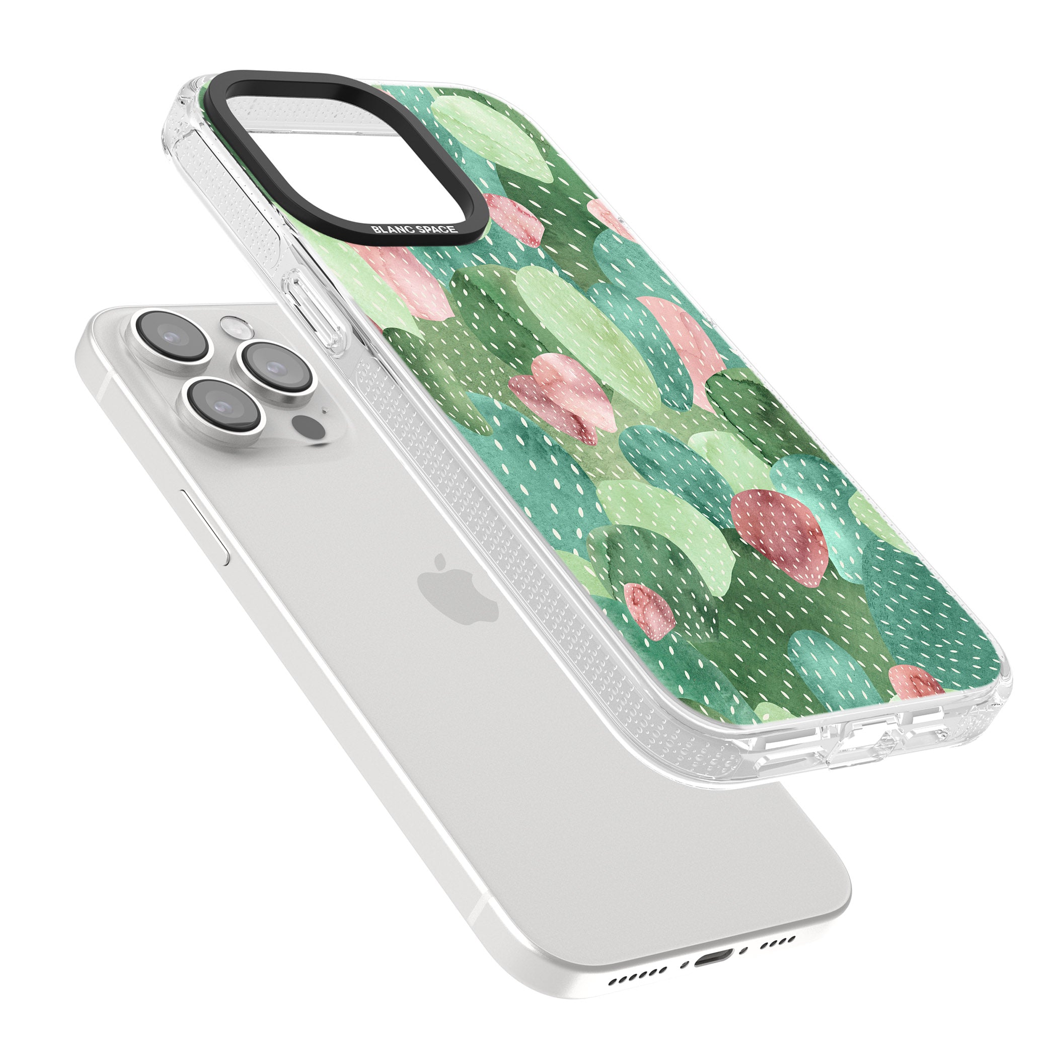 Colourful Cactus Mix Design iPhone 15 Pro Max / 15 Pro / 14 Pro Max / 14 Pro / 13 Pro Clear Case Impact Air - Blanc Space