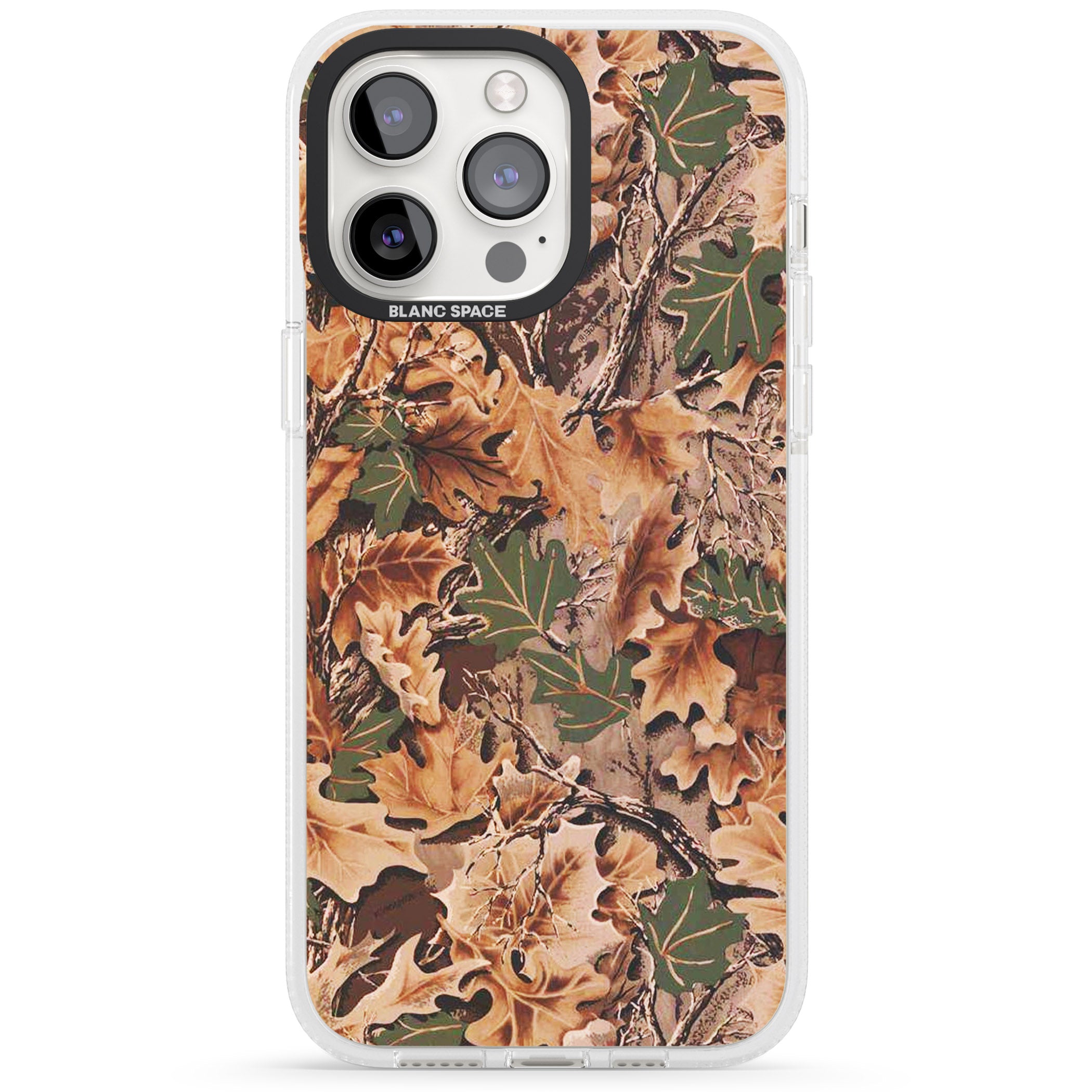 Leaves Camo iPhone 15 Pro Max / 15 Pro / 14 Pro Max / 14 Pro / 13 Pro Clear Case Impact Air - Blanc Space
