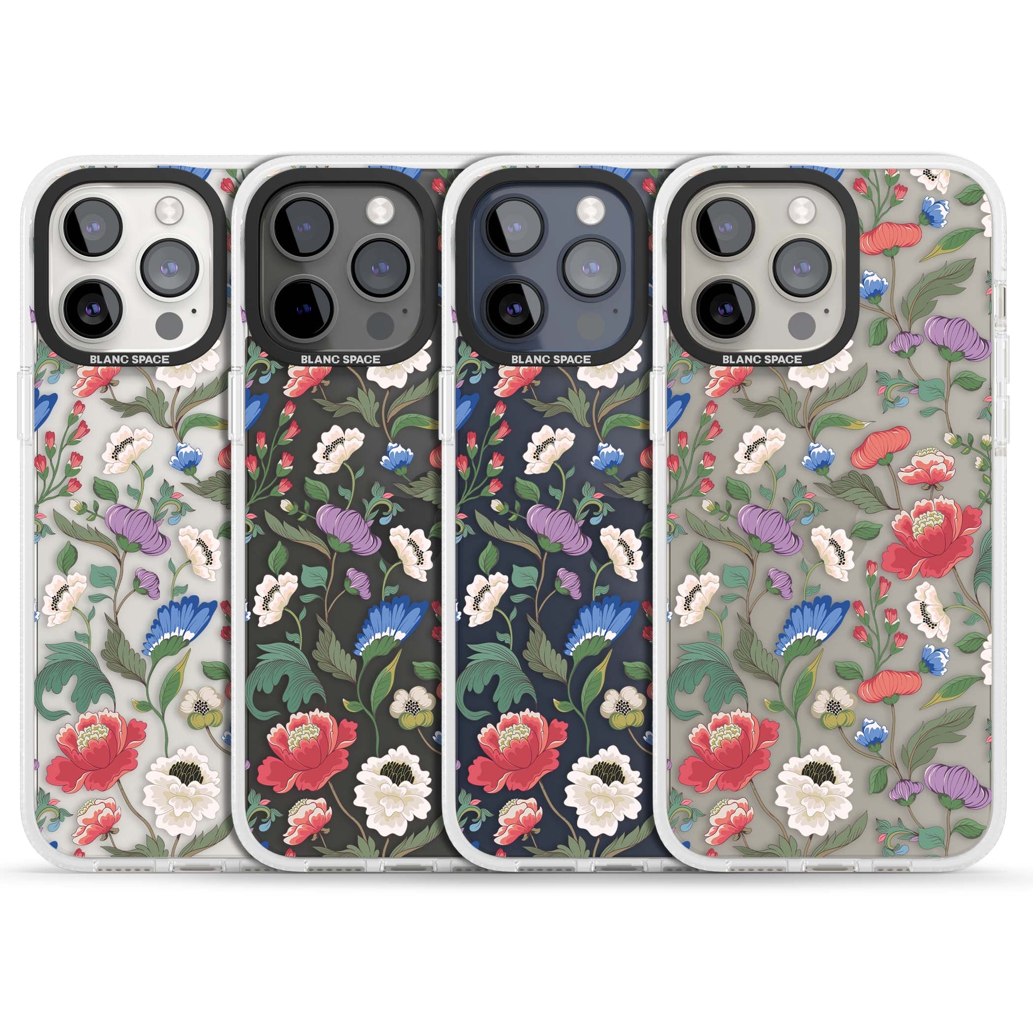 Chinoiserie Bloom vintage floral iPhone case featuring hand-painted peonies, poppies and trailing wildflowers on clear... | Clear Case Impact Air case for iPhone 15 Pro, iPhone 15 Pro Max