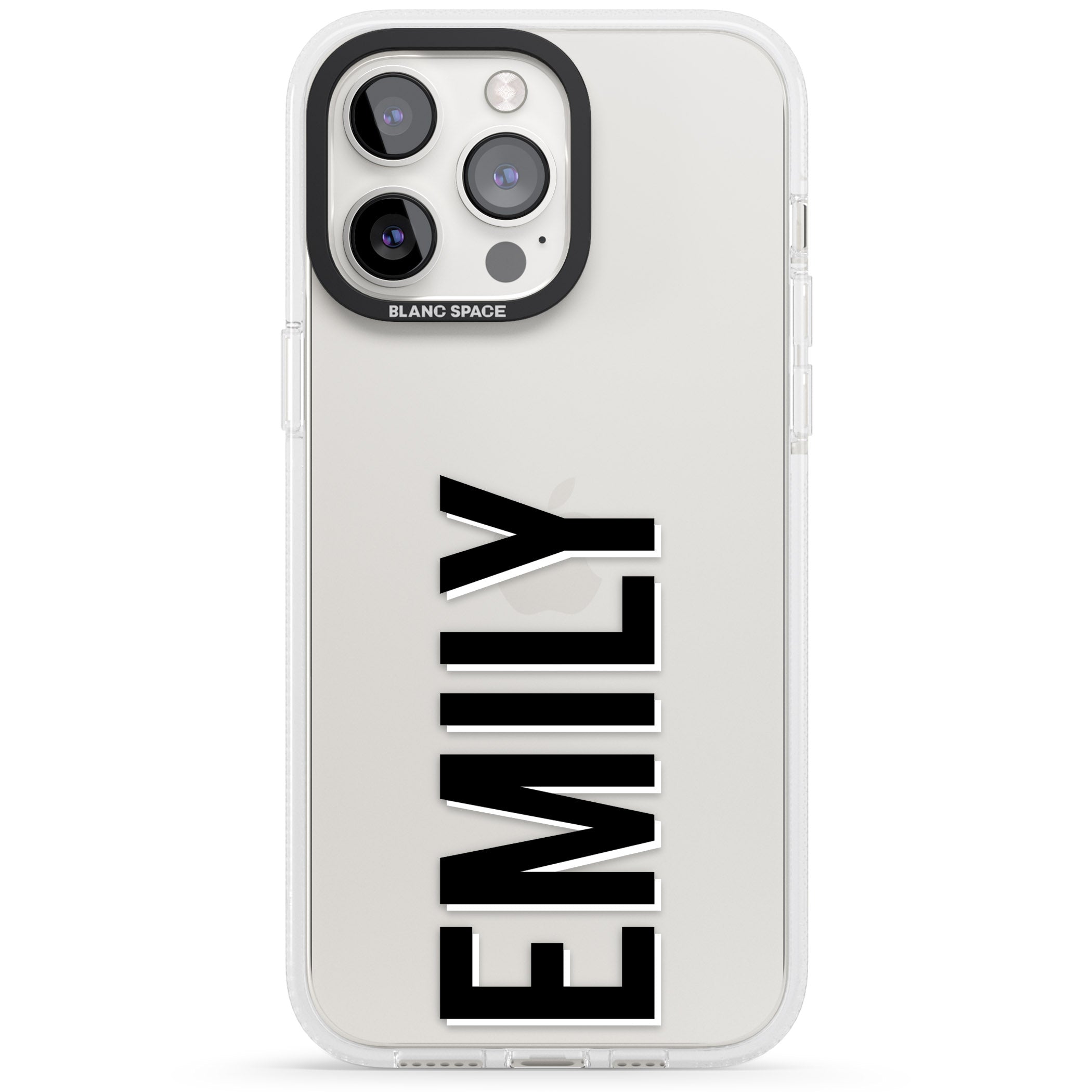 Personalised Clear Text 3A iPhone 15 Pro Max / 15 Pro / 14 Pro Max / 14 Pro / 13 Pro Clear Case Impact Air - Blanc Space