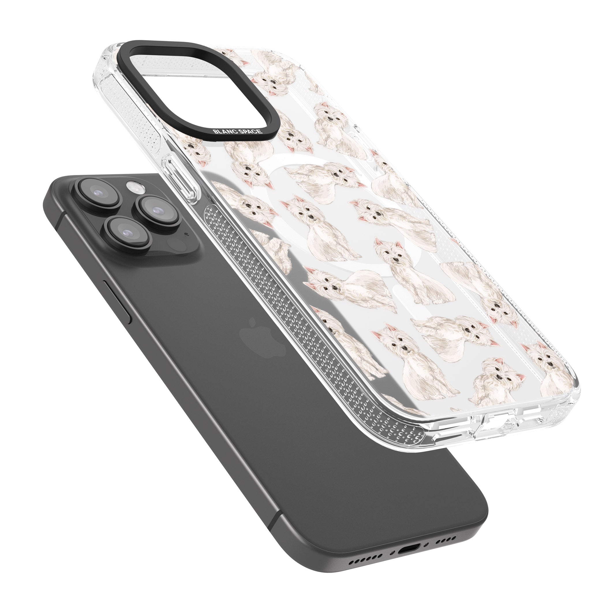 Westie Watercolour Dog Pattern iPhone 15 Pro Max / 15 Pro / 14 Pro Max / 14 Pro / 13 Pro Clear Case Impact Air - Blanc Space