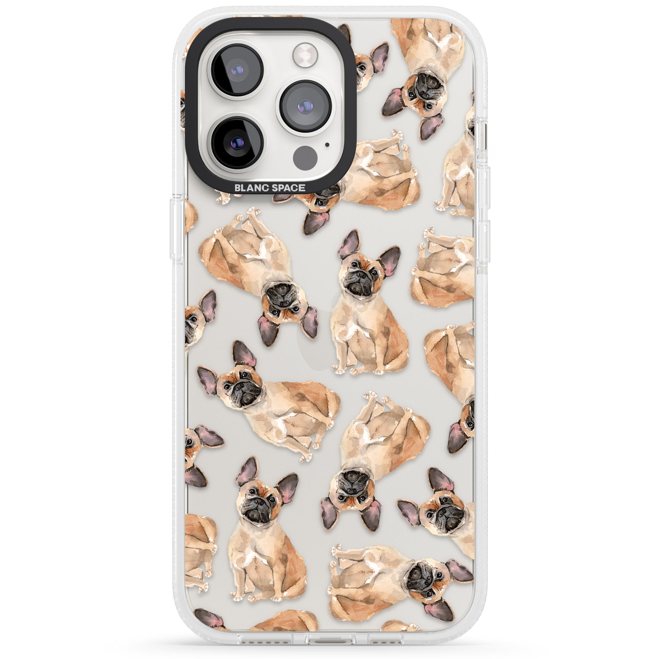 French Bulldog Watercolour Dog Pattern iPhone 15 Pro Max / 15 Pro / 14 Pro Max / 14 Pro / 13 Pro Clear Case Impact Air - Blanc Space
