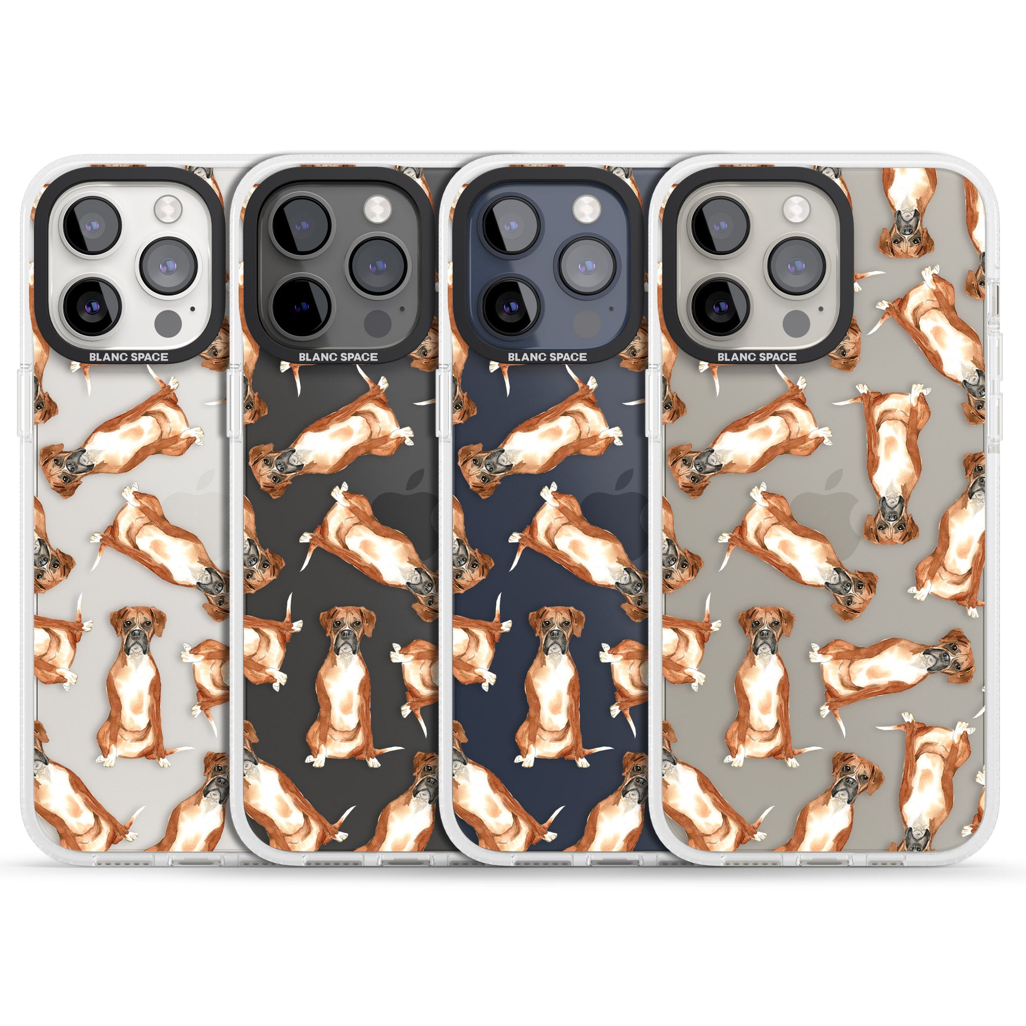Boxer Watercolour Dog Pattern iPhone 15 Pro Max / 15 Pro / 14 Pro Max / 14 Pro / 13 Pro Clear Case Impact Air - Blanc Space